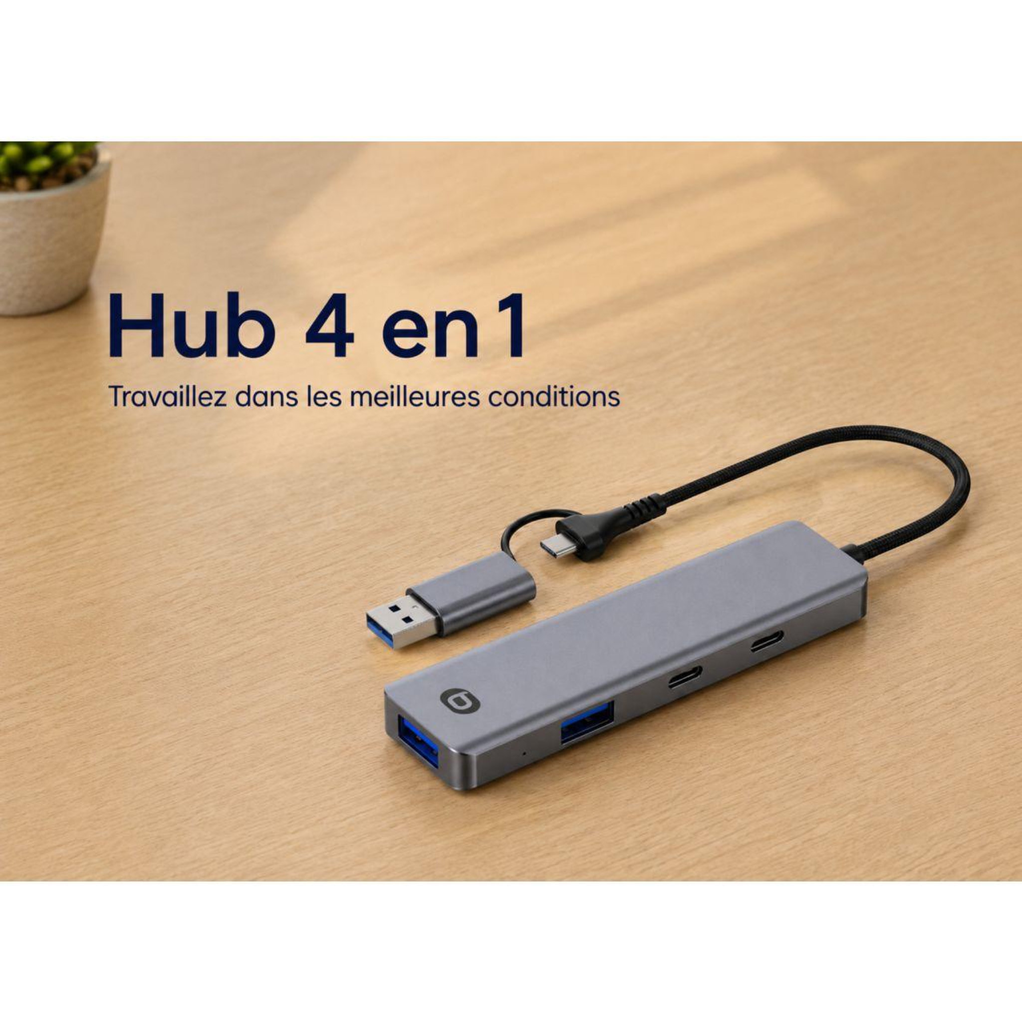 Voir la diapositive 2 : ESSENTIEL B Hub 4 en 1 x2 usb-a + x2 usb-c