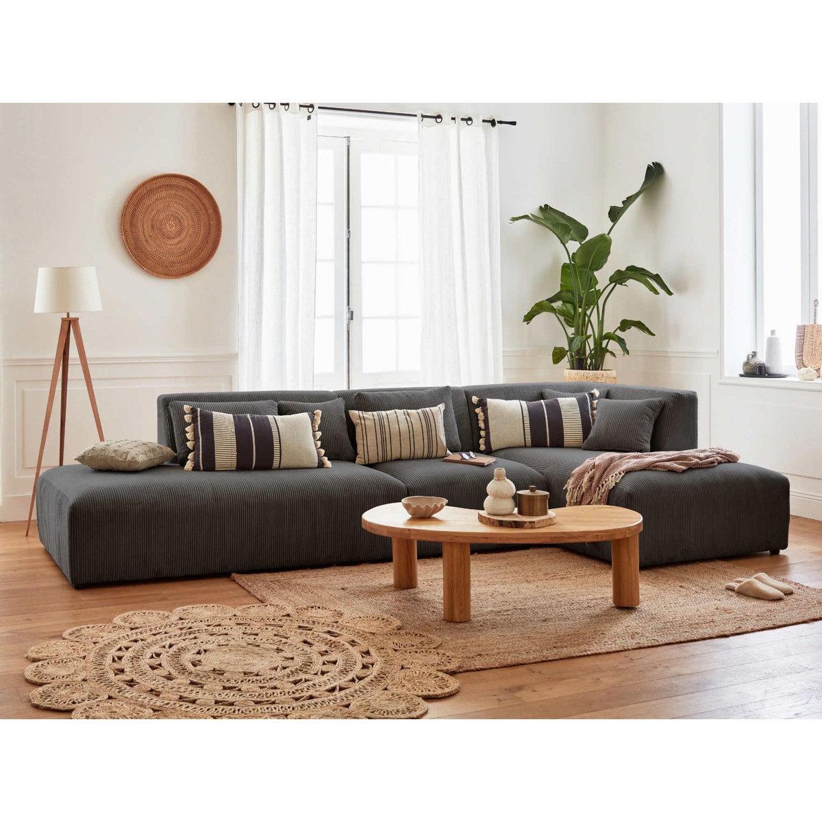 LISA DESIGN Victoire - canapé modulable d'angle droit - 5 places - en velours côtelé