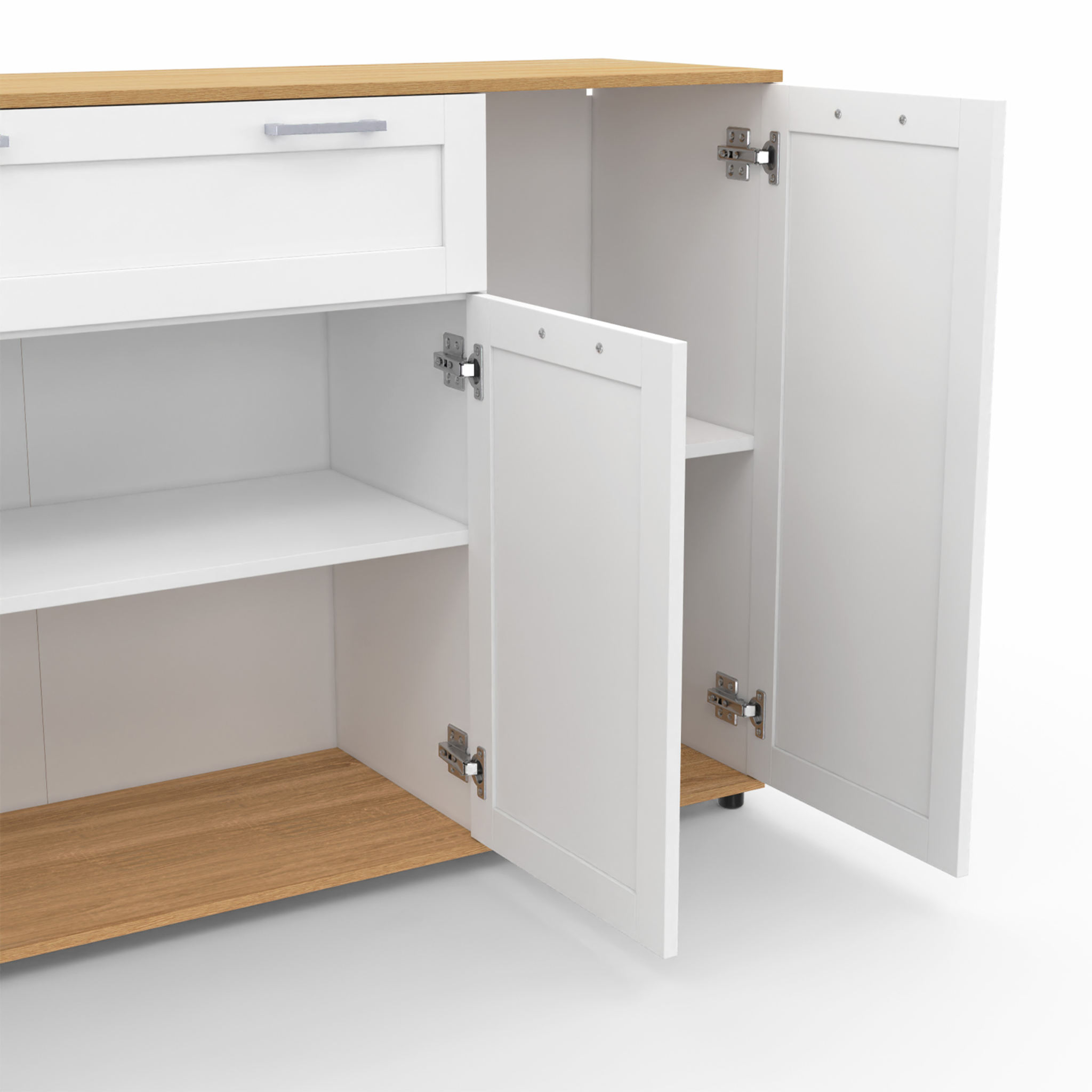 Voir la diapositive 6 : ID MARKET Buffet 140 cm vito 4 portes et 1 tiroir blanc et bois