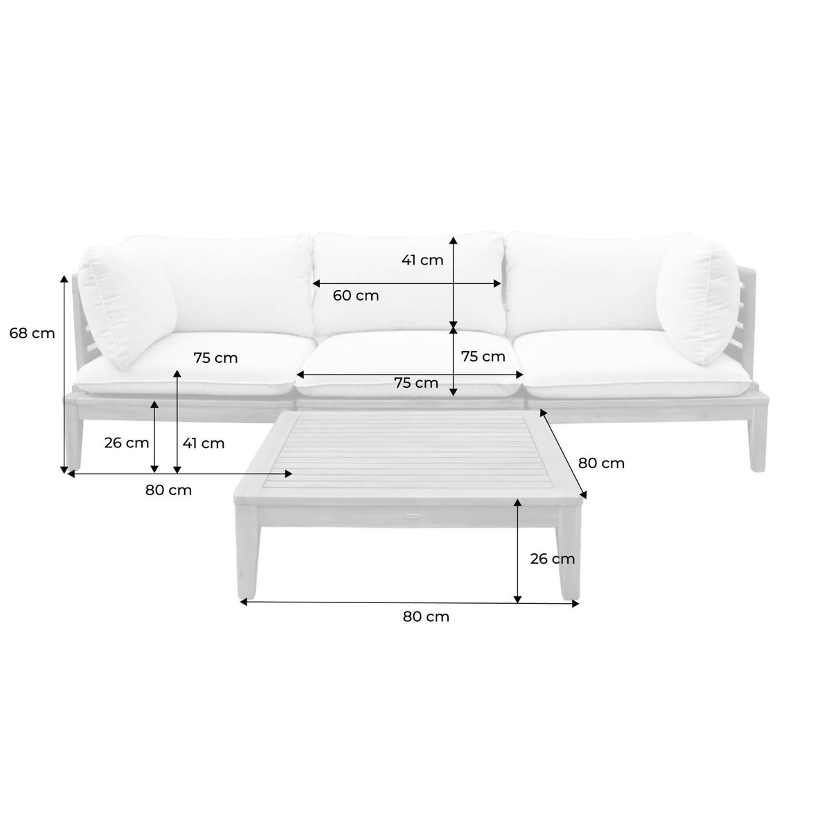 SWEEEK Salon de jardin modulable bois d'acacia 3 places beige - Yona