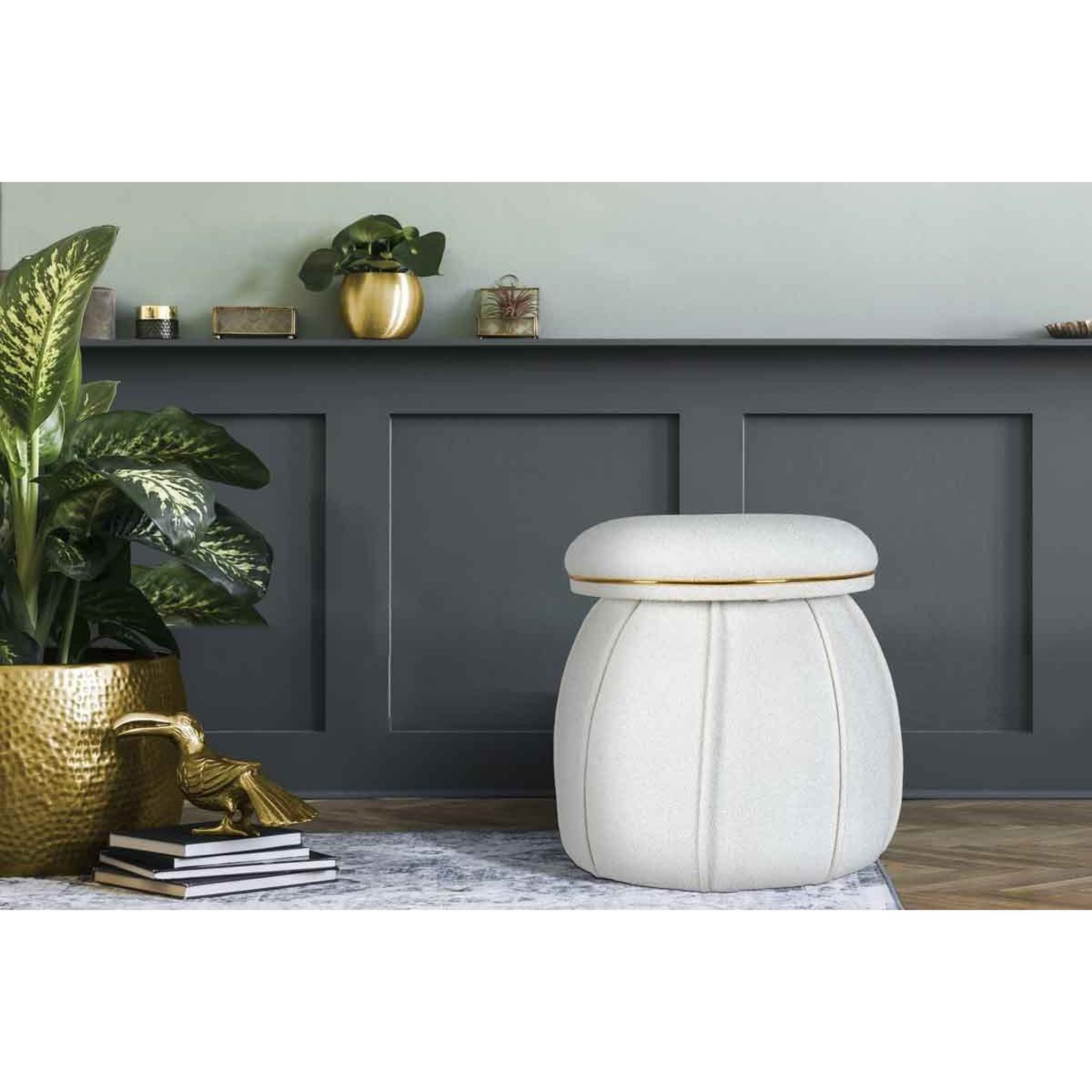 Voir la diapositive 4 : Paris Prix Tabouret rond déco  corin  55cm blanc & or