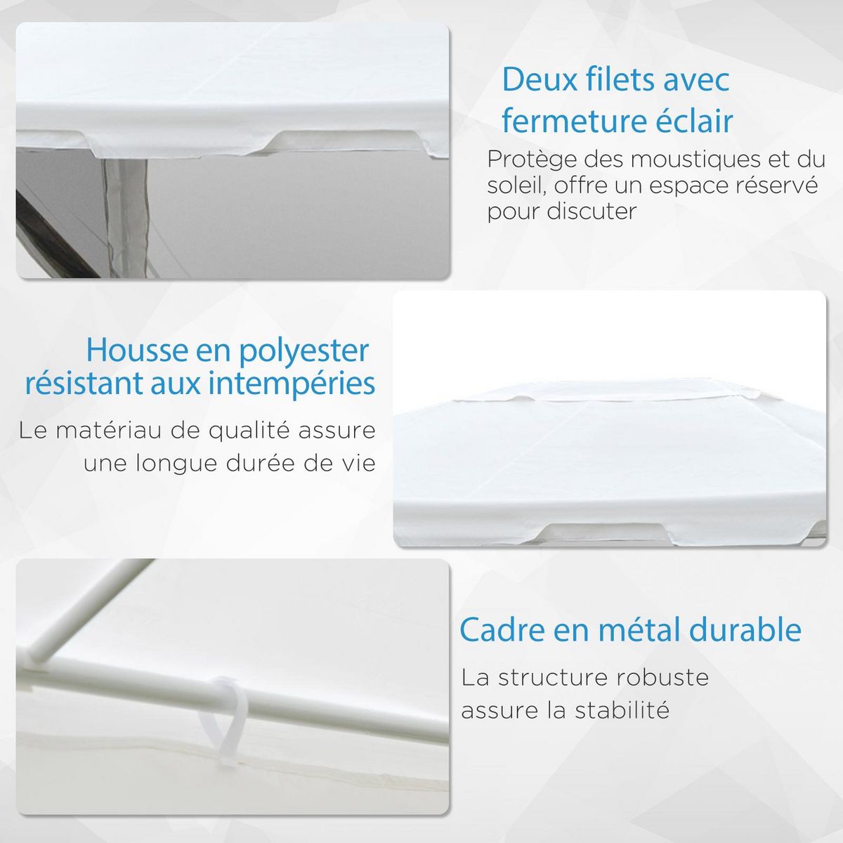 OUTSUNNY Tonnelle barnum style colonial dim. 4L x 3l x 2,55H m 4 moustiquaires blanc et noir