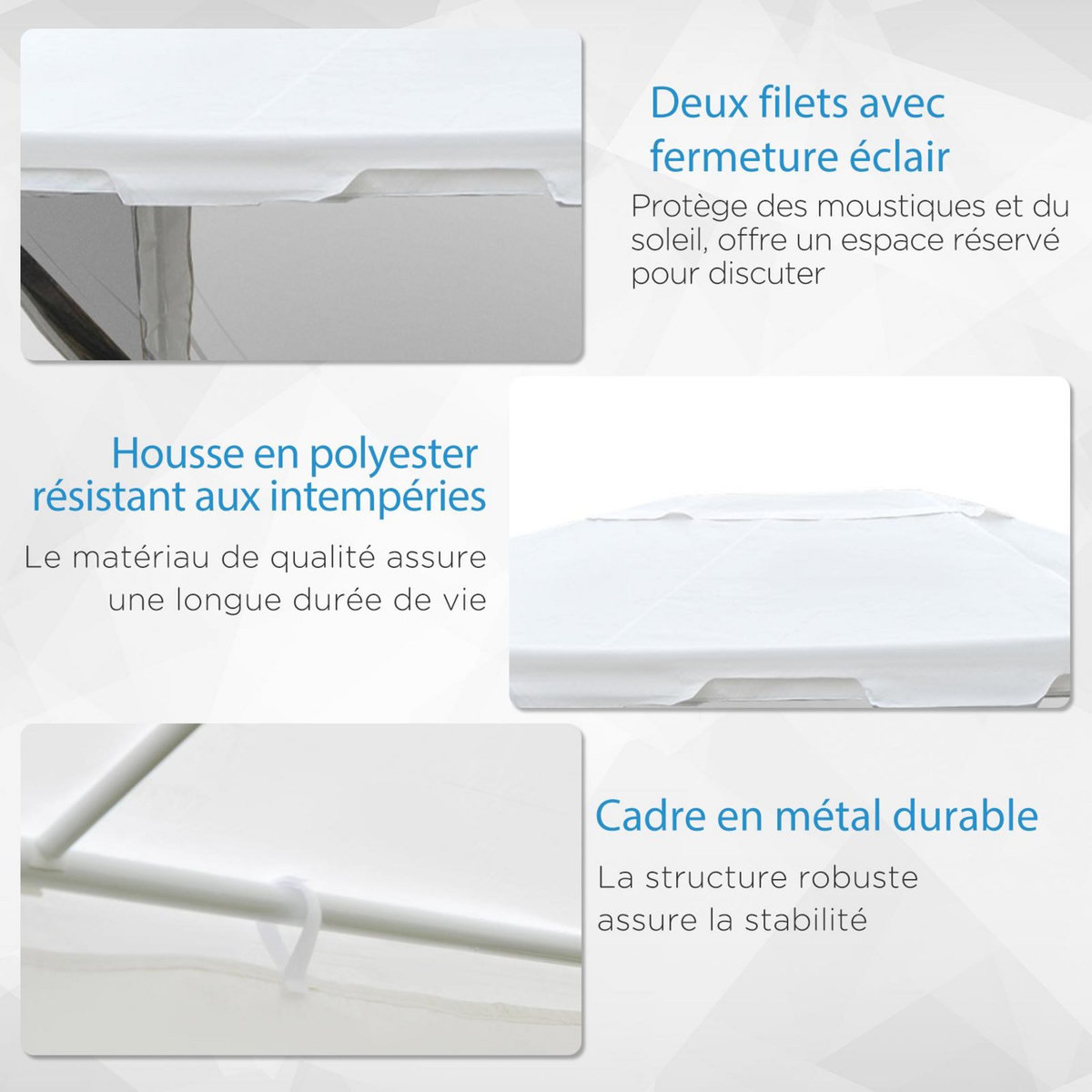 OUTSUNNY Tonnelle barnum style colonial dim. 4L x 3l x 2,55H m 4 moustiquaires blanc et noir