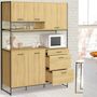 Voir la diapositive 2 : ID MARKET Buffet casserolier de cuisine 140 cm DETROIT 5 portes + 3 tiroirs design industriel