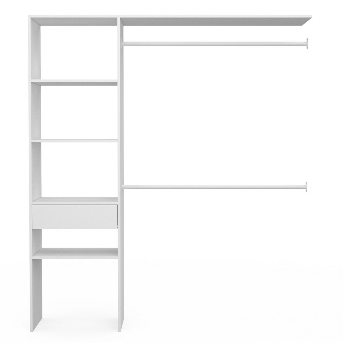 ID MARKET Kit dressing MELINE 160 x 40 x 180 cm blanc avec étagères + tiroir + double penderie