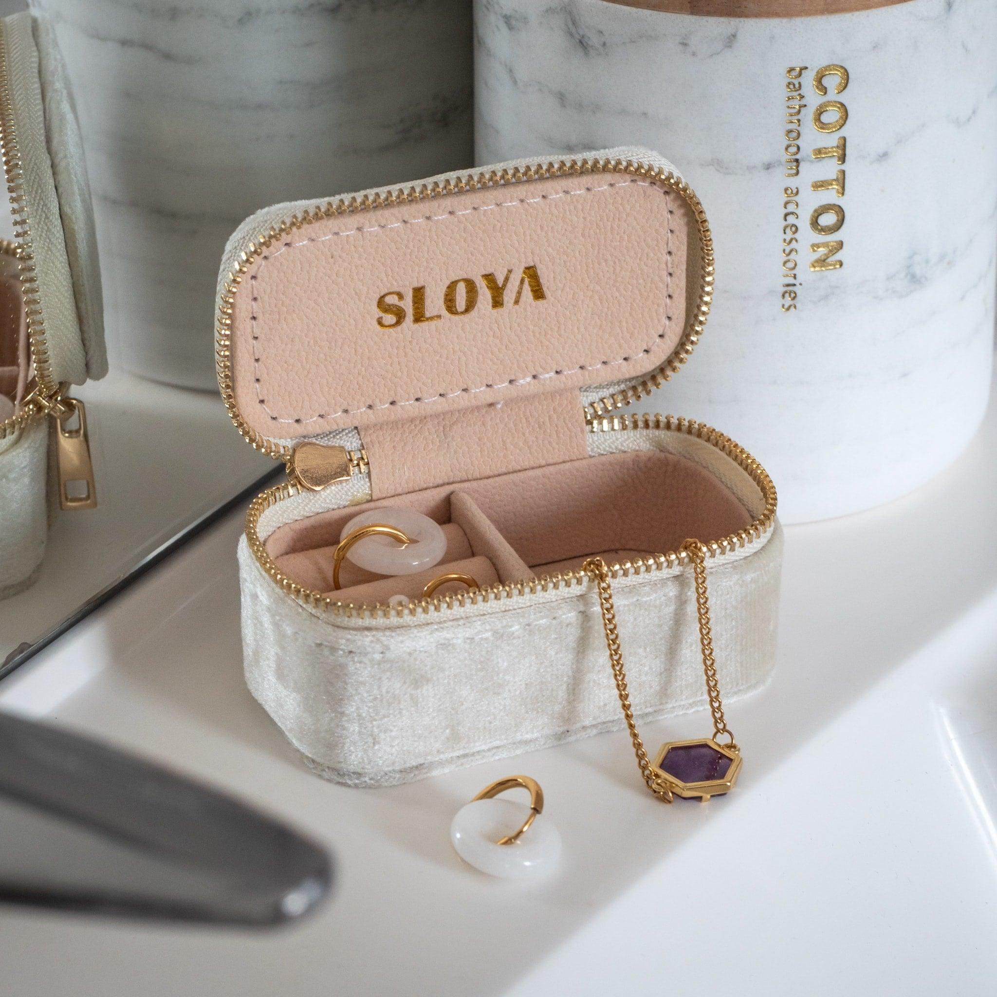 Voir la diapositive 3 : SLOYA Mini boîte à bijoux velours blanc coton