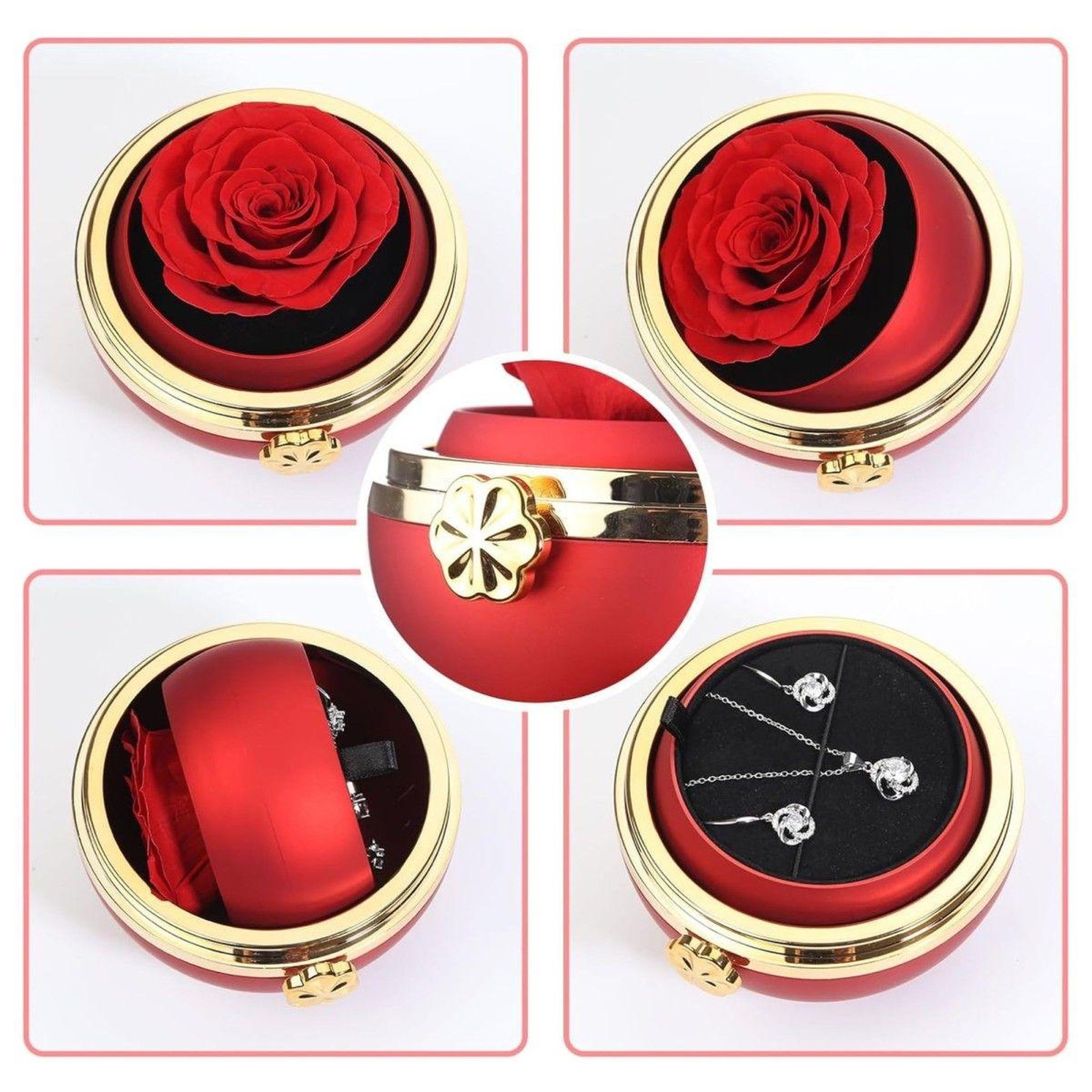 Voir la diapositive 2 : SC CRYSTAL Boite à bijoux décorée d'une rose éternelle - stabilisée rouge