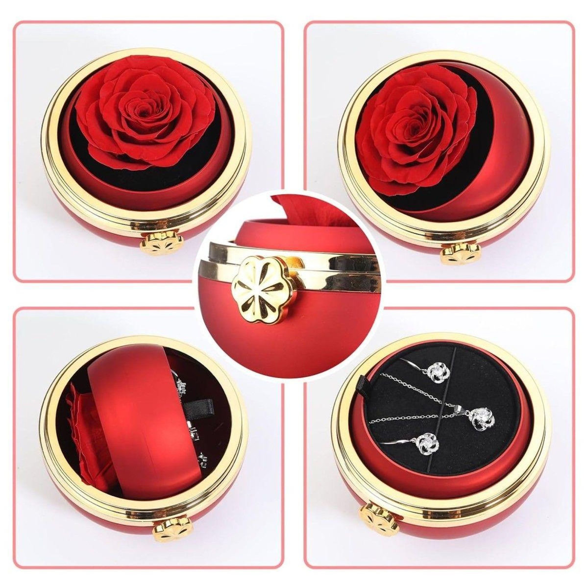 SC CRYSTAL Boite à bijoux décorée d'une rose éternelle - stabilisée rouge