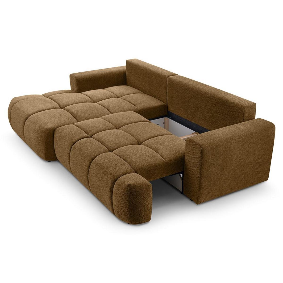 BEST MOBILIER Leonie - canapé d'angle gauche 4 places convertible avec coffre en velours texturé