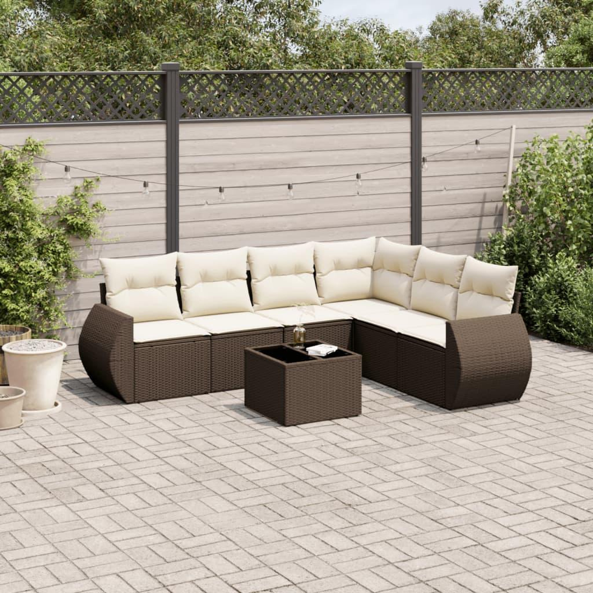 VIDAXL Salon de jardin avec coussins 7 pcs marron resine tressee
