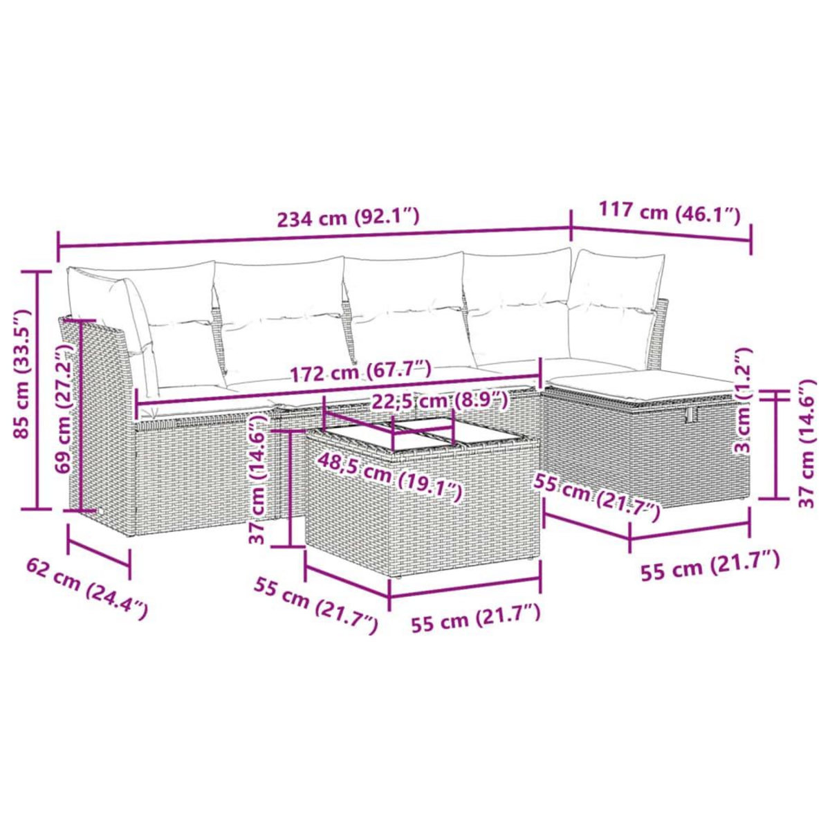 VIDAXL Salon de jardin avec coussins 6 pcs beige resine tressee