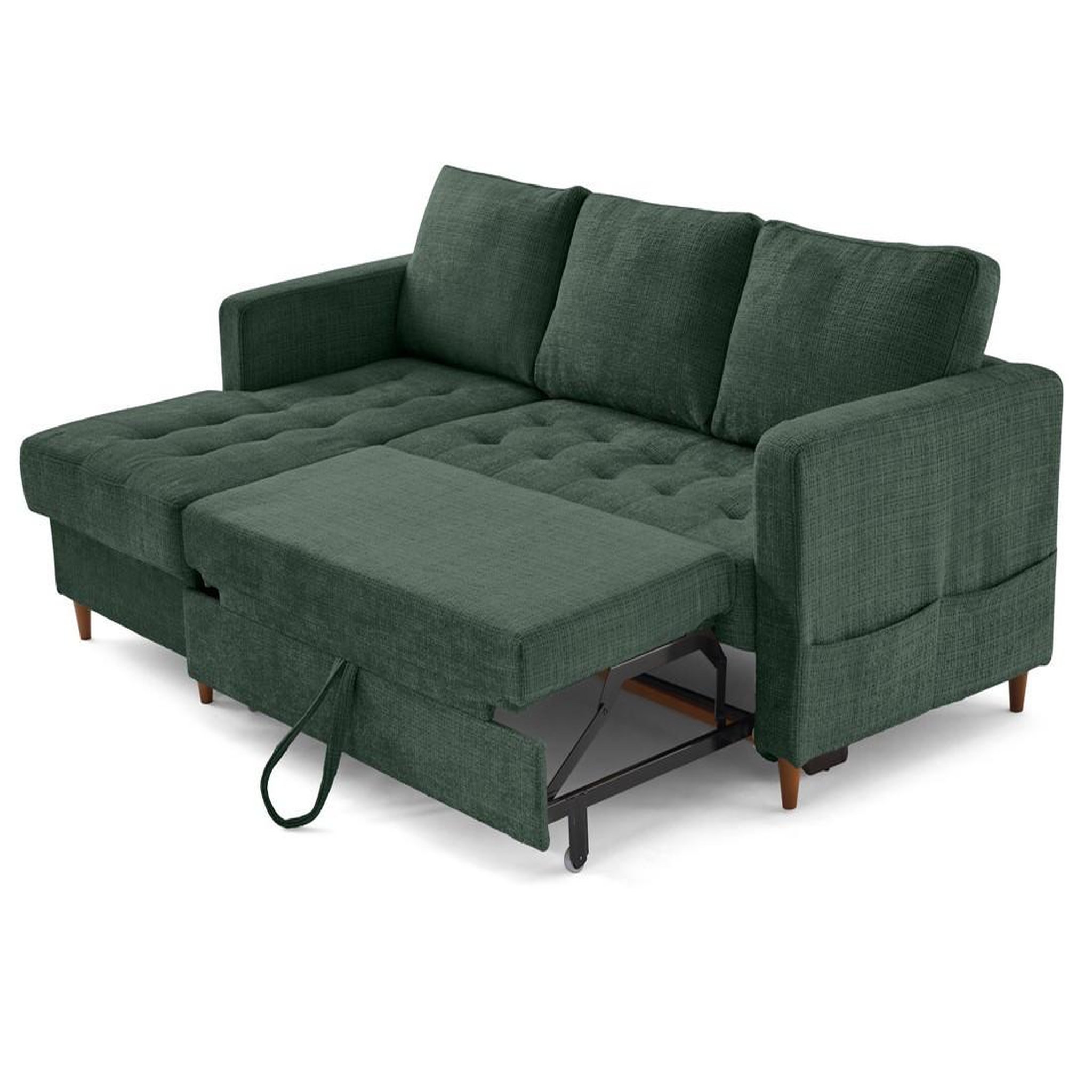 Voir la diapositive 2 : BEST MOBILIER Anna - canapé d'angle gauche 4 places convertible avec coffre en velours texturé