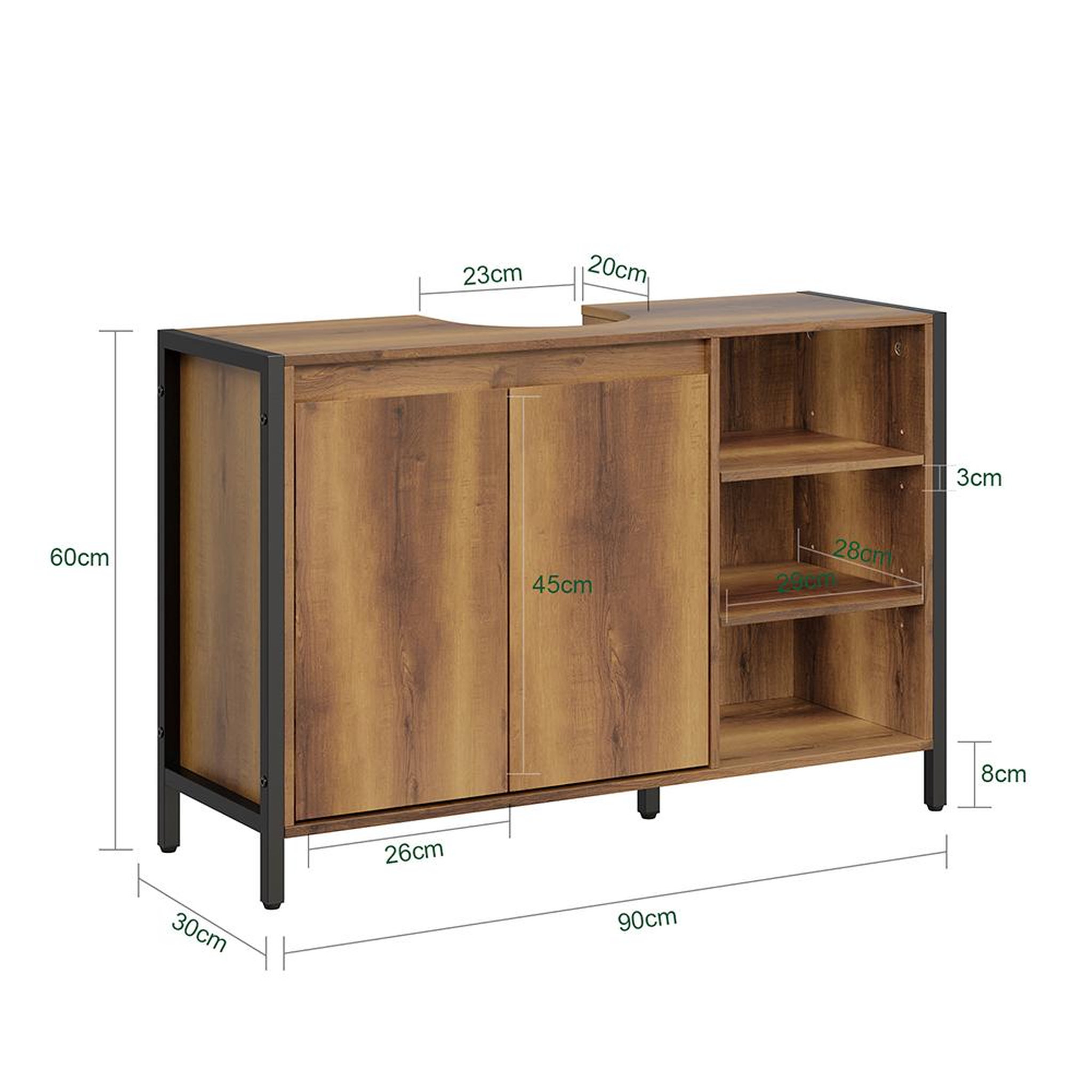 Voir la diapositive 3 : SOBUY Meuble sous-lavabo avec étagères ouvertes Marron clair 90x30x60cm BZR63-L-PF