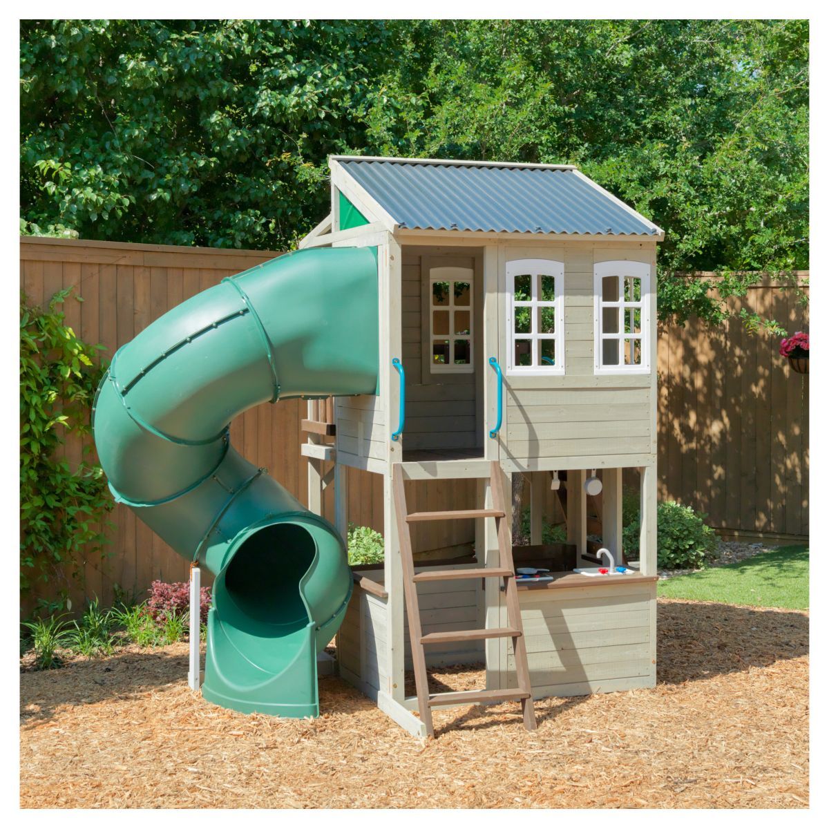 Kidkraft Aire de jeux avec toboggan en tube - Bois - H2,74m - COZY ESCAPE