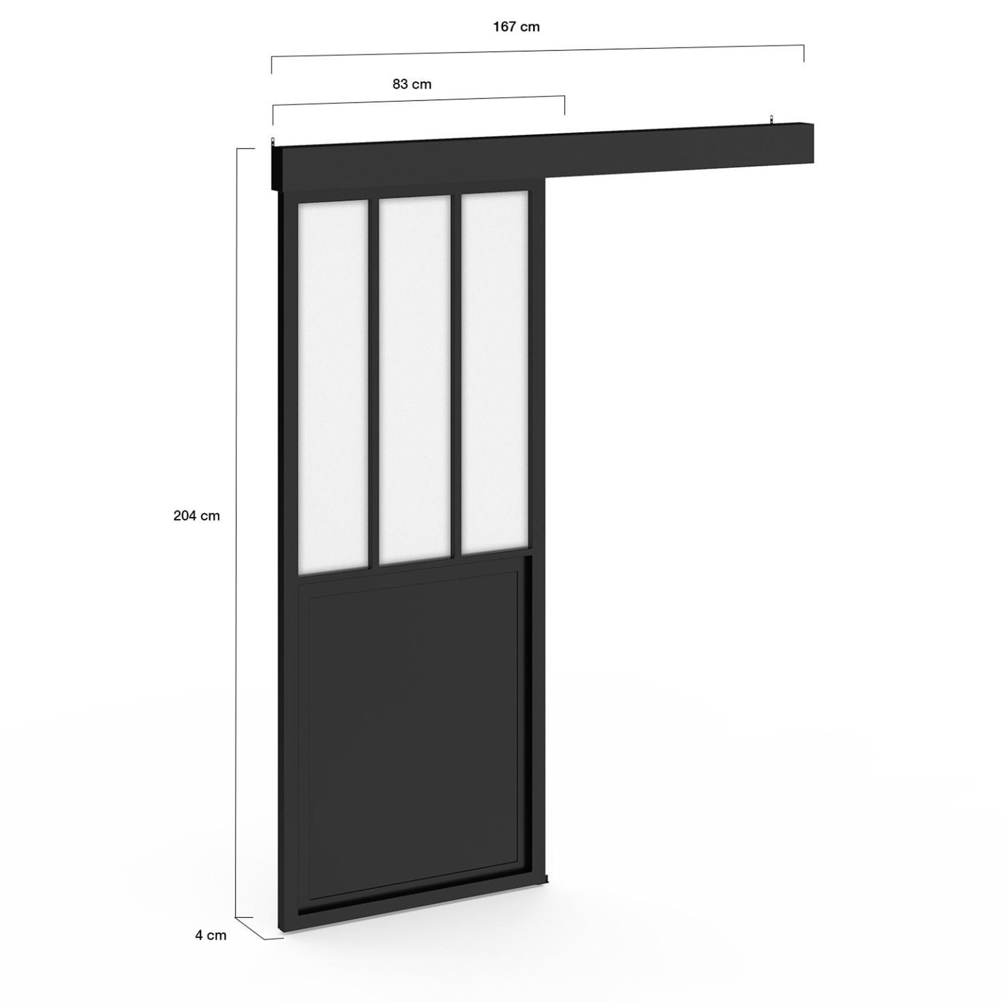 Voir la diapositive 5 : ID MARKET Kit porte coulissante verrière verre trempé givré 83 cm en métal + mdf avec rail et fixations