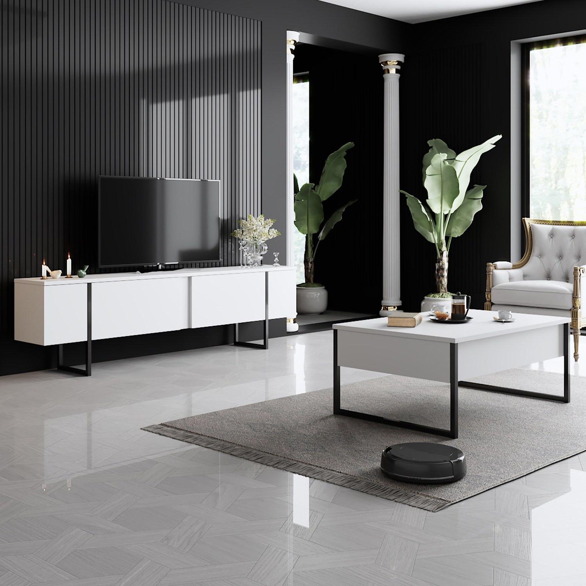 Voir la diapositive 3 : Habitat et Jardin Meuble tv en bois  luxe  - 180 x 30 x 50 cm - blanc