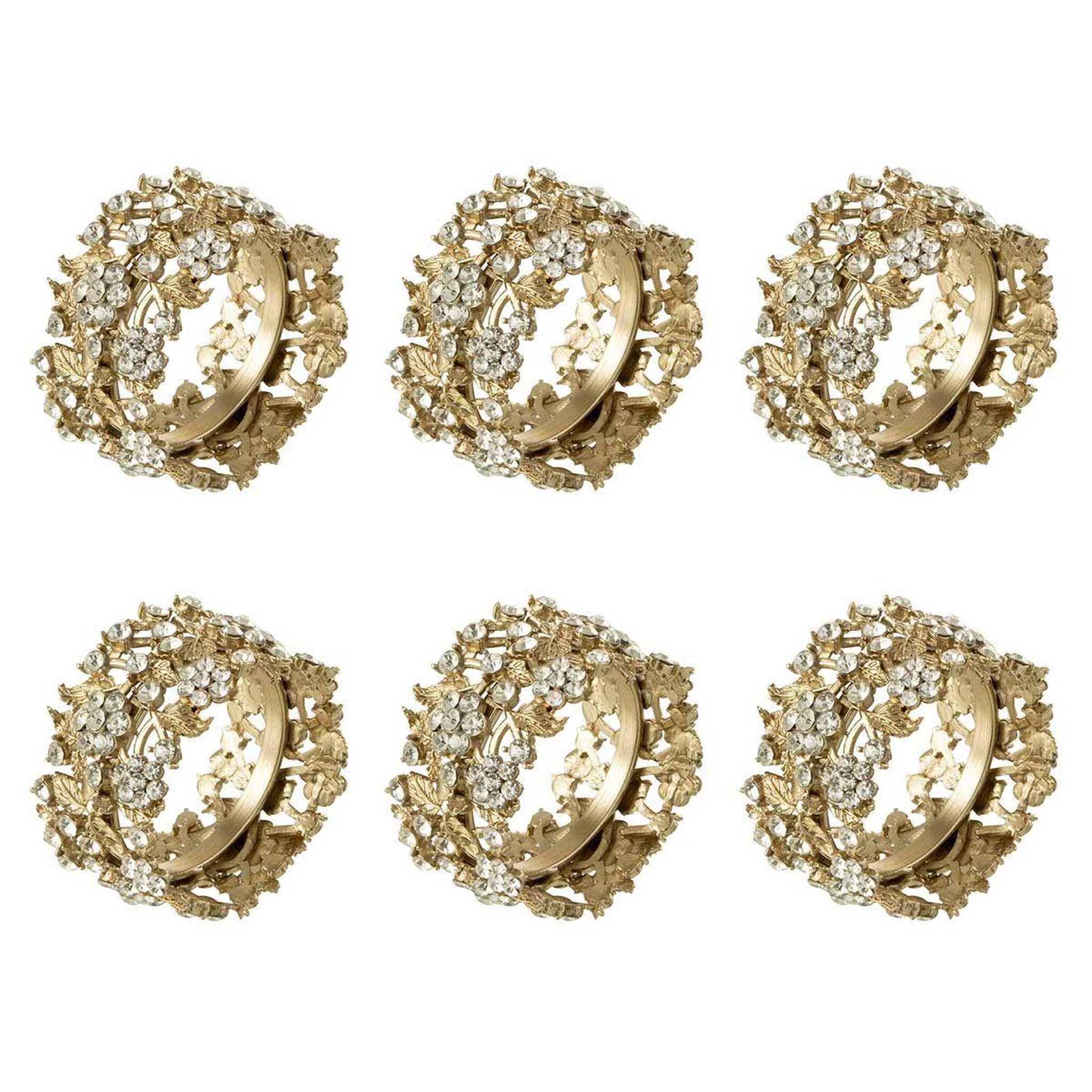 J-LINE Lot de 6 ronds de serviette  vallee  5cm or