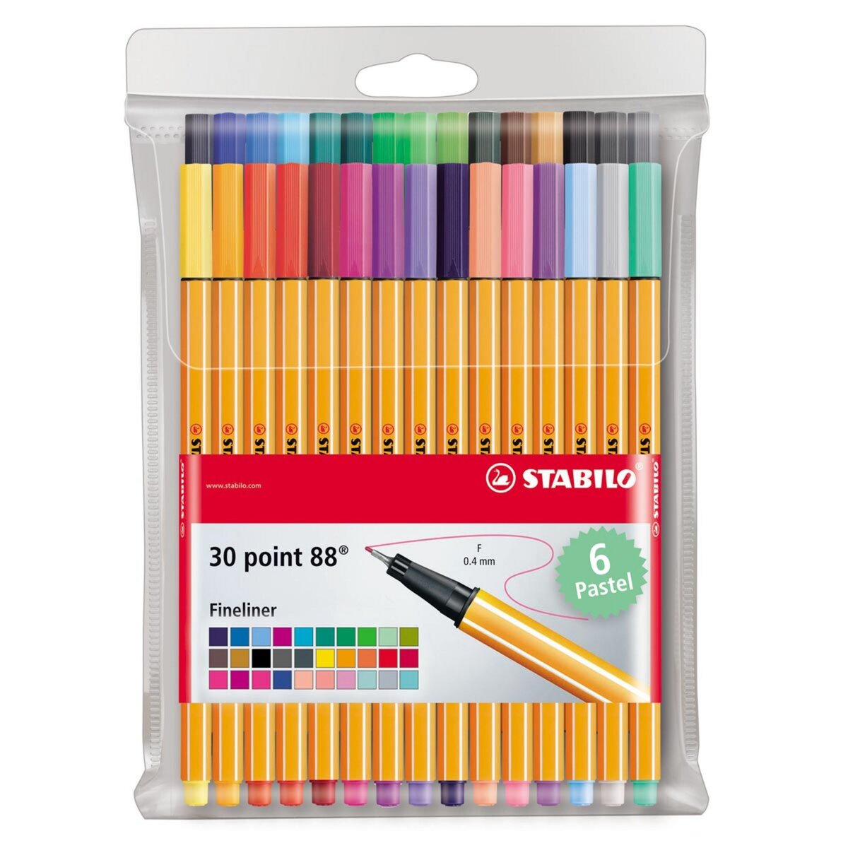 STABILO Lot de 30 stylos feutres d'écriture pointe fine 0.4mm dont 6  pastels pas cher 