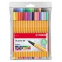 STABILO  Lot de 30 stylos feutres d'écriture pointe fine 0.4mm dont 6 pastels