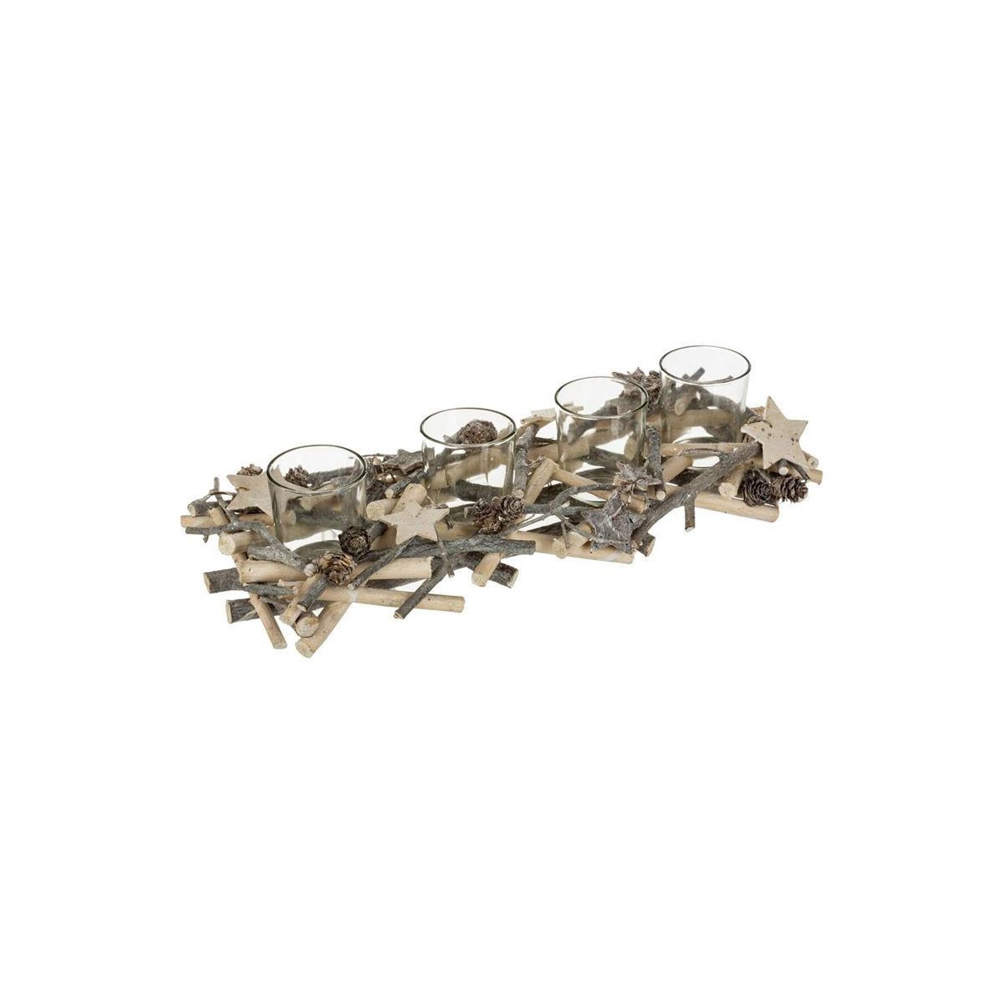 Voir la diapositive 2 : FEERIC LIGHT & CHRISTMAS Centre de table 4 photophores  hors piste  38cm gris