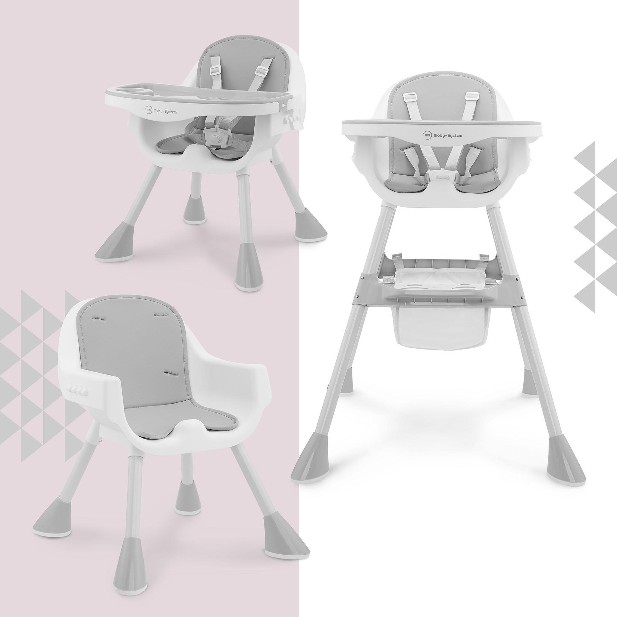 Voir la diapositive 3 : MOBY SYSTEM Chaise Haute Bébé Réglable 2en1 - Moby-System - Magnolia - Plateau Double - Coussin Similicuir