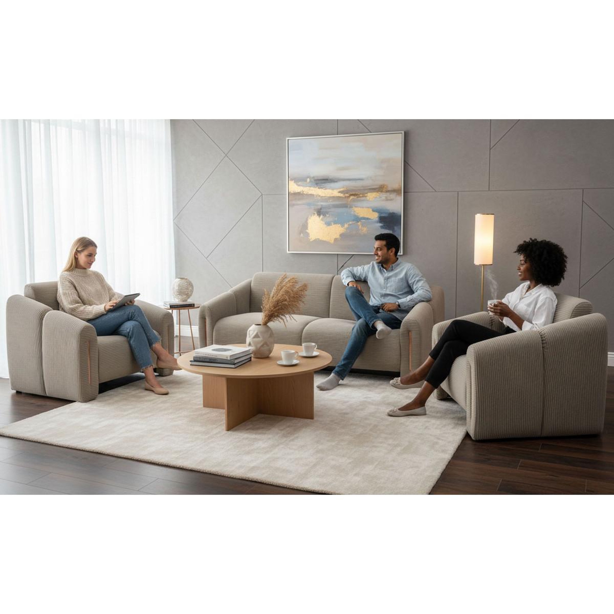 Voir la diapositive 6 : Paris Prix Fauteuil design en velours côtelé  maxine  92cm taupe