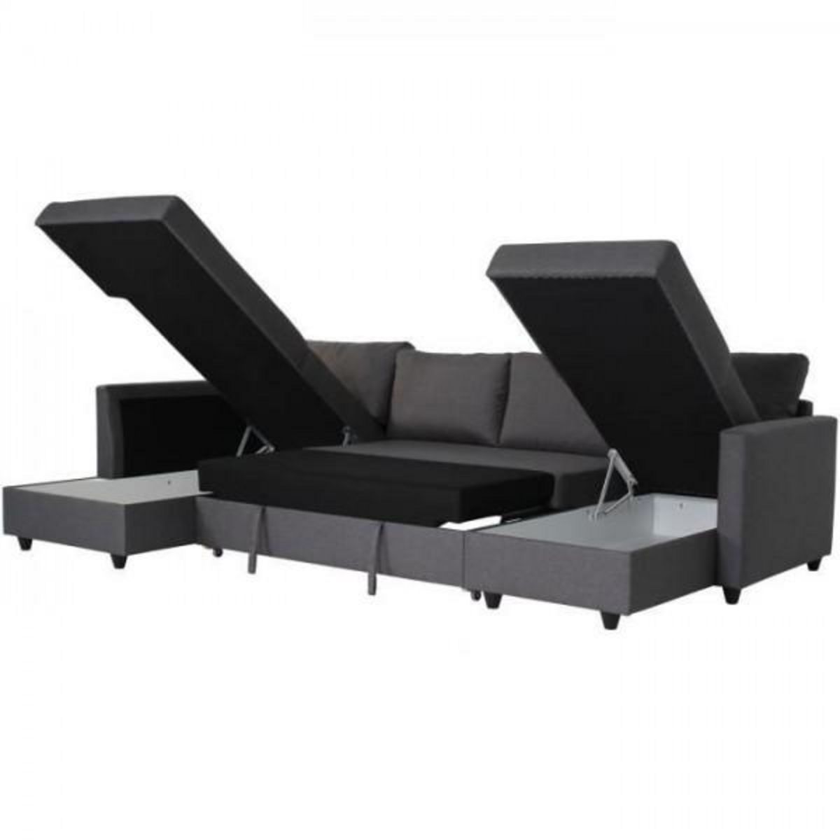 MARKET24 Canapé d'angle panoramique convertible Cats - Tissu gris - L 292 x P 187 x H 86 cm - Fabriqué en Ukraine