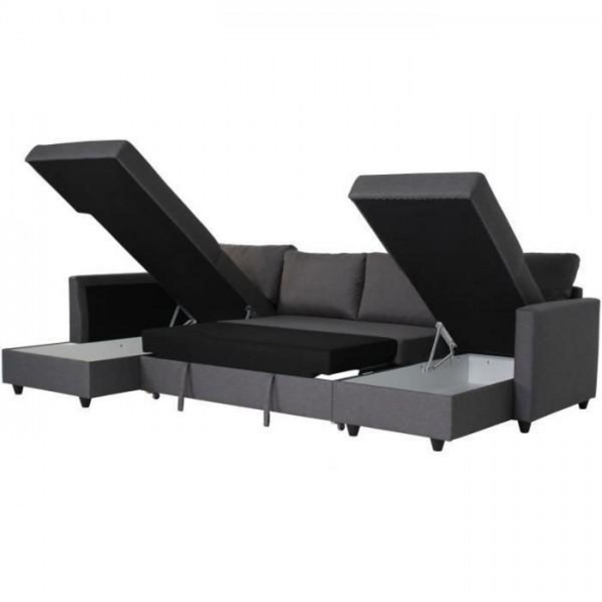 MARKET24 Canapé d'angle panoramique convertible Cats - Tissu gris - L 292 x P 187 x H 86 cm - Fabriqué en Ukraine