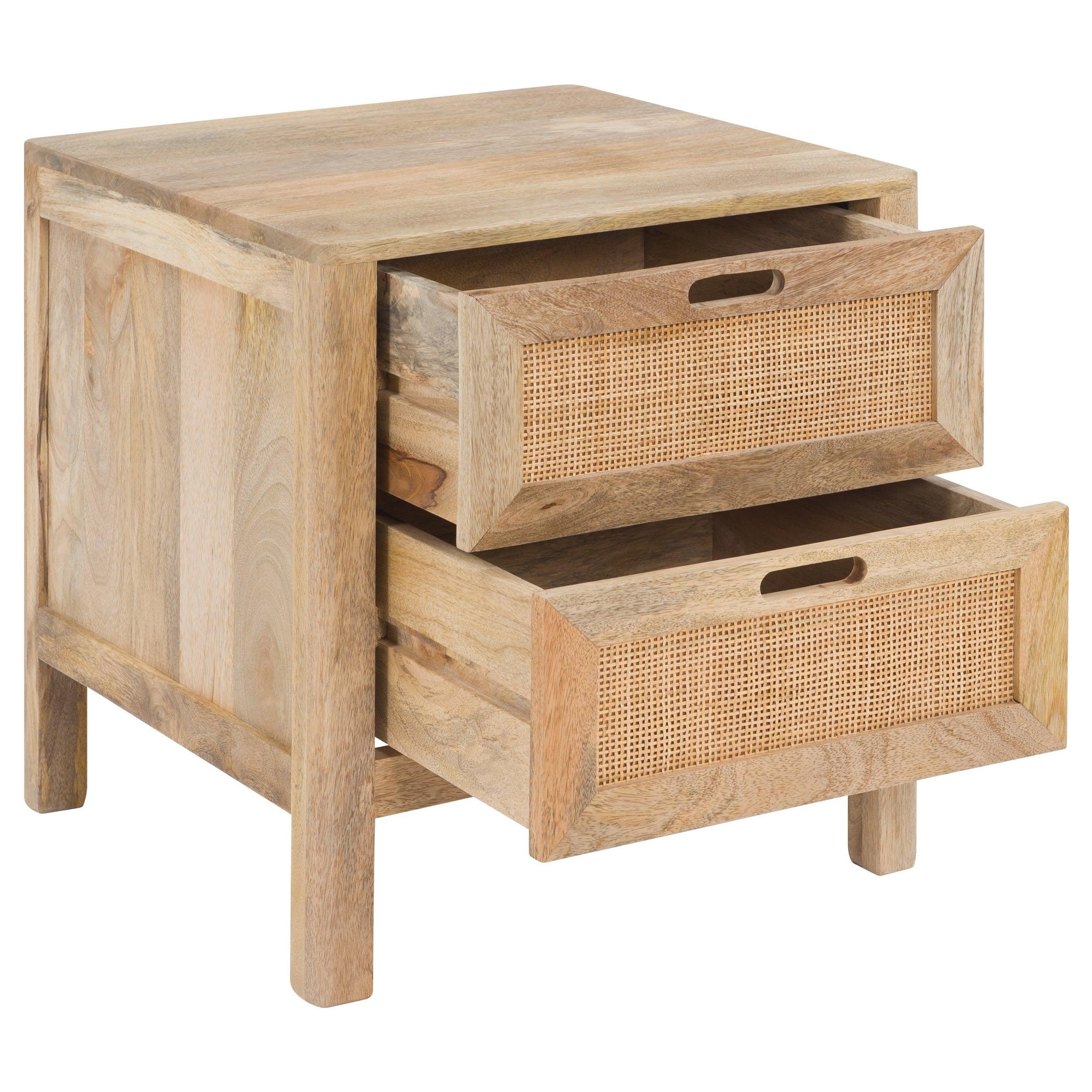 Voir la diapositive 6 : MAISON PAVANE Table de chevet 2 tiroirs en bois de manguier et cannage-félix