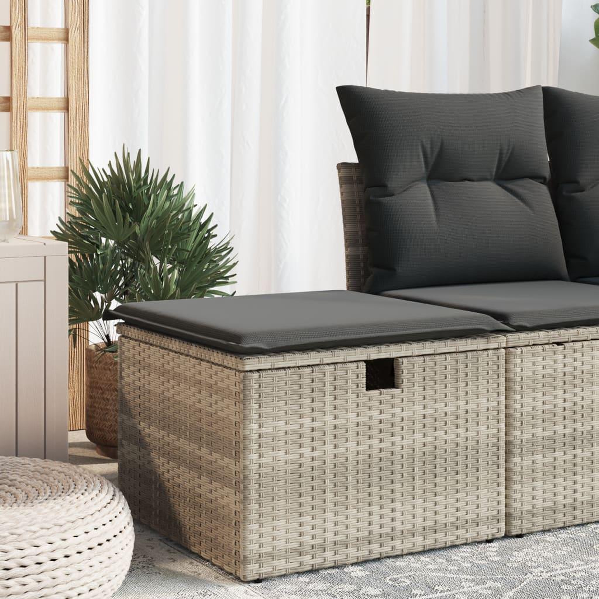 VIDAXL Tabouret de jardin coussin gris clair 55x55x37cm resine tressee