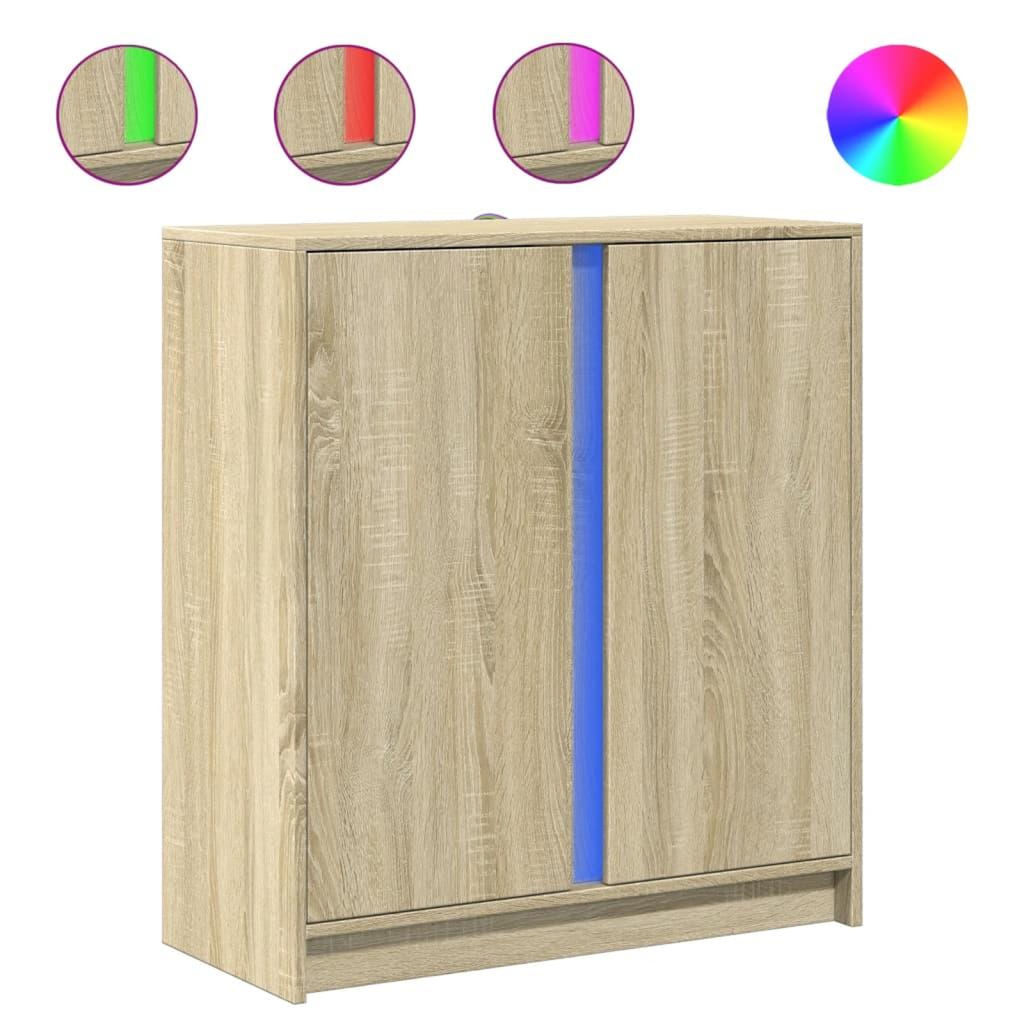 Voir la diapositive 2 : VIDAXL Buffet avec LED chene sonoma 77x34x85 cm bois d'ingenierie