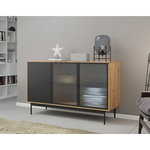 BEST MOBILIER Lamia - buffet bas - effet bois et noir - 3 portes - 148 cm. Coloris disponibles : Bicolore