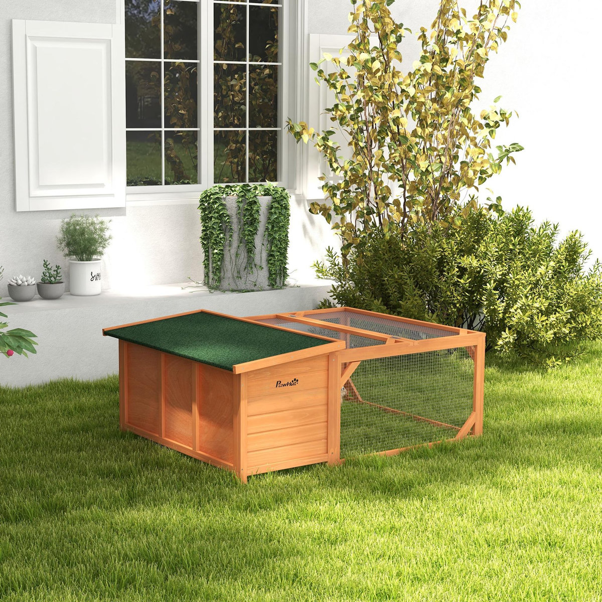 PAWHUT Clapier extérieur double espace niche couverte et enclos bois