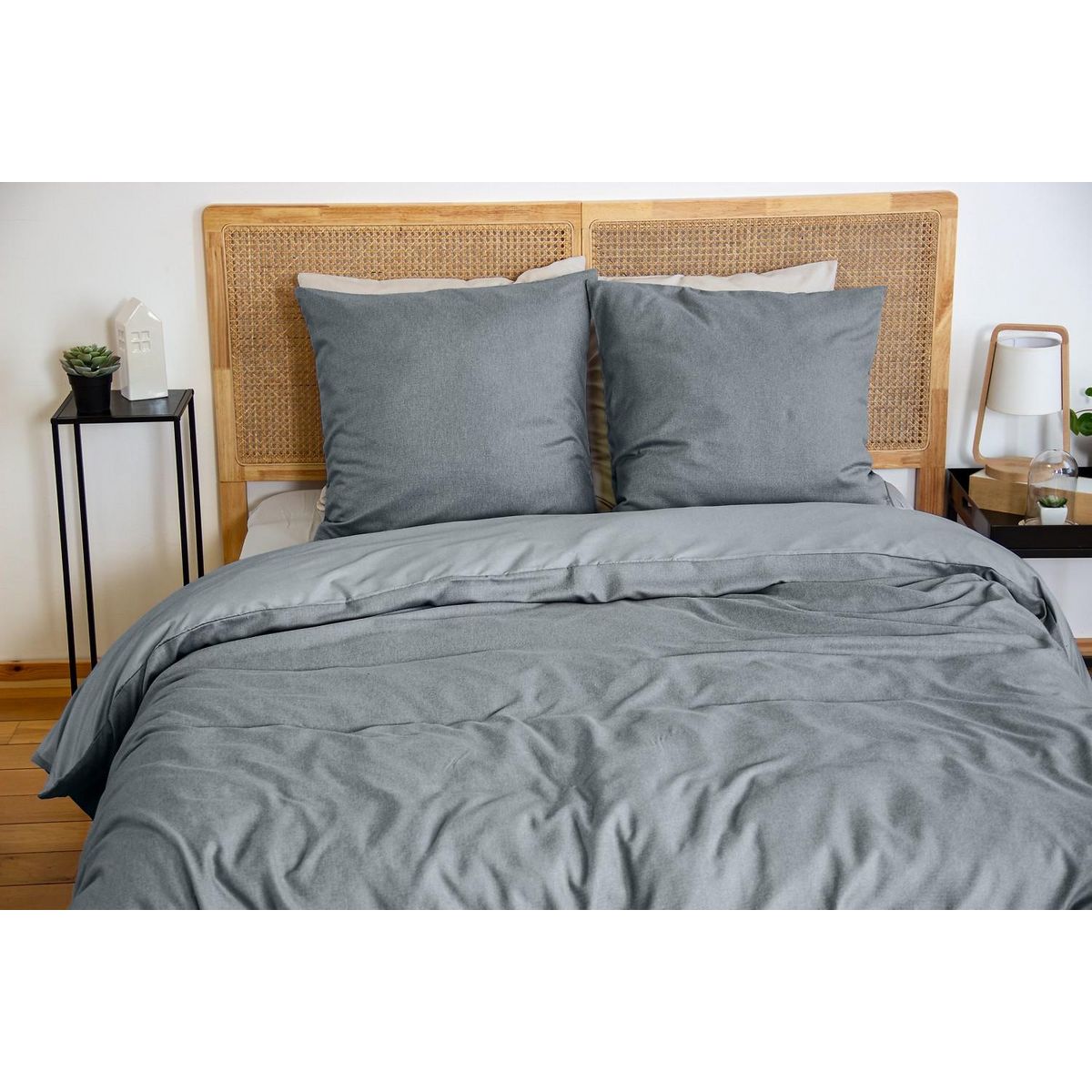Home collection Parure housse de couette 3pcs 240x220 100% microfibre effet flanelle - ardoise