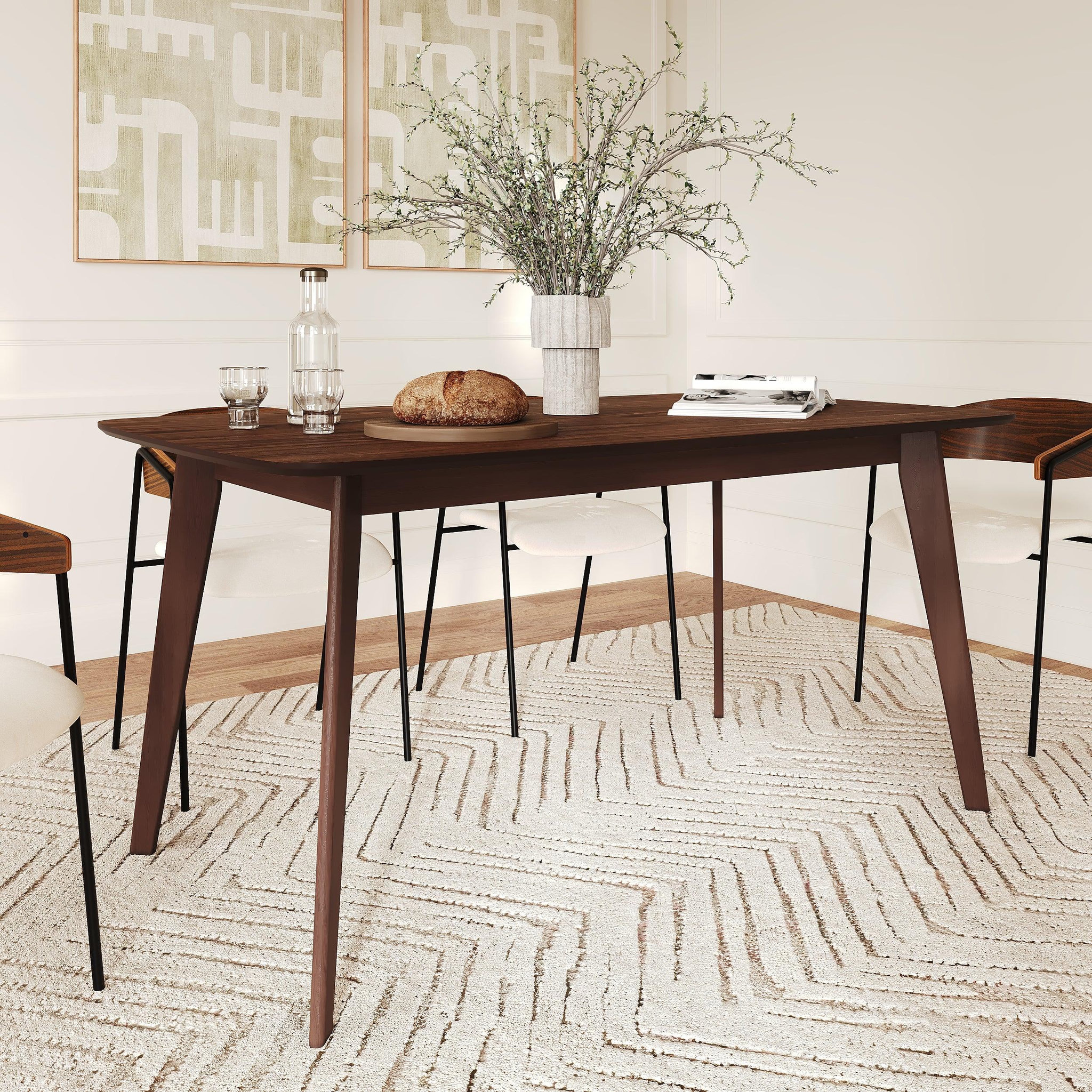Voir la diapositive 2 : MAISON PAVANE Table rectangulaire 4/6 personnes extensible en bois foncé 150/180 cm-oman