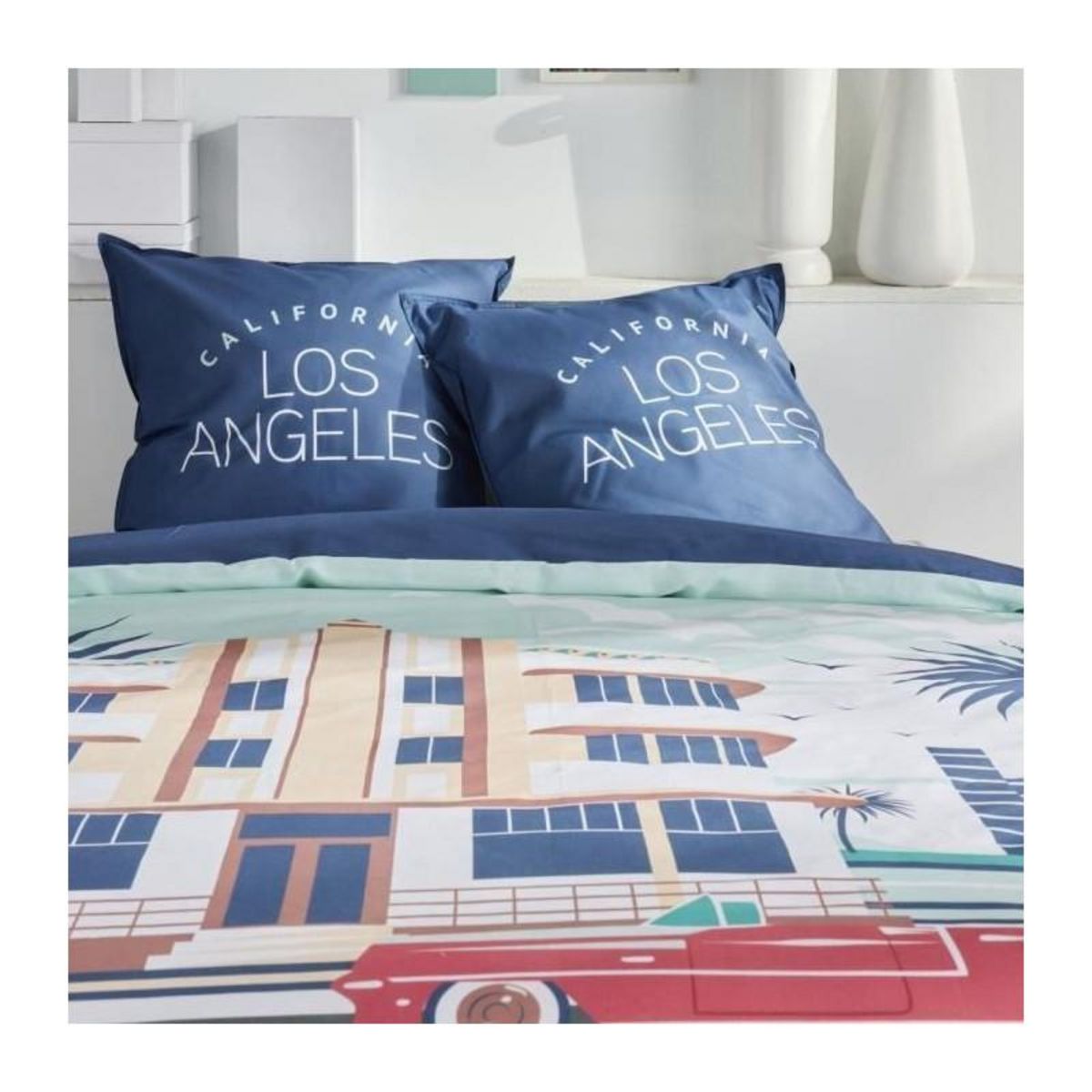 Today Parure de lit - TODAY - JAVA - 2 personnes - 240x220 cm - Coton - Imprimé Los Angeles - Bleu