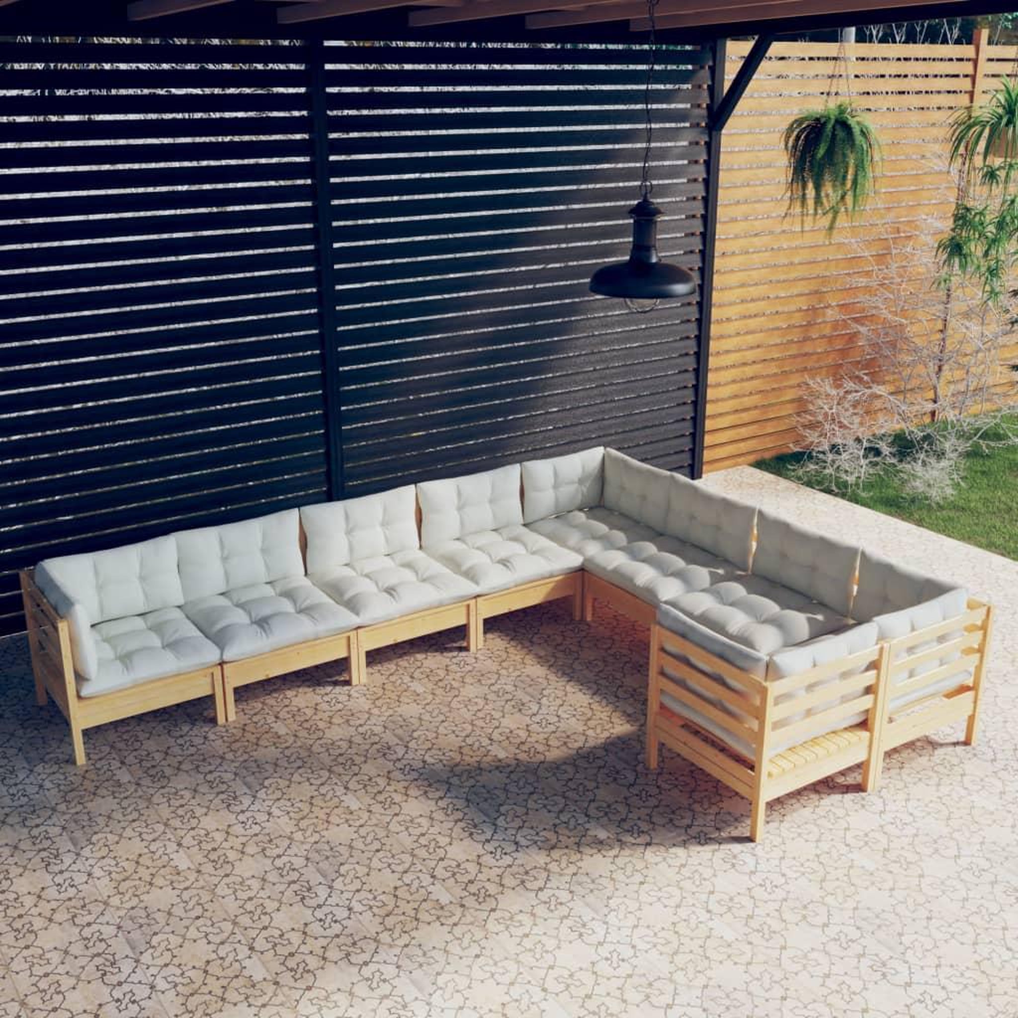 Voir la diapositive 1 : VIDAXL Salon de jardin 9 pcs avec coussins creme bois de pin