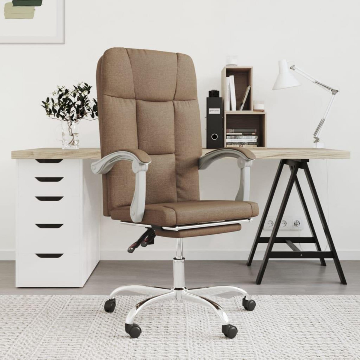 VIDAXL Fauteuil inclinable de bureau Marron Tissu