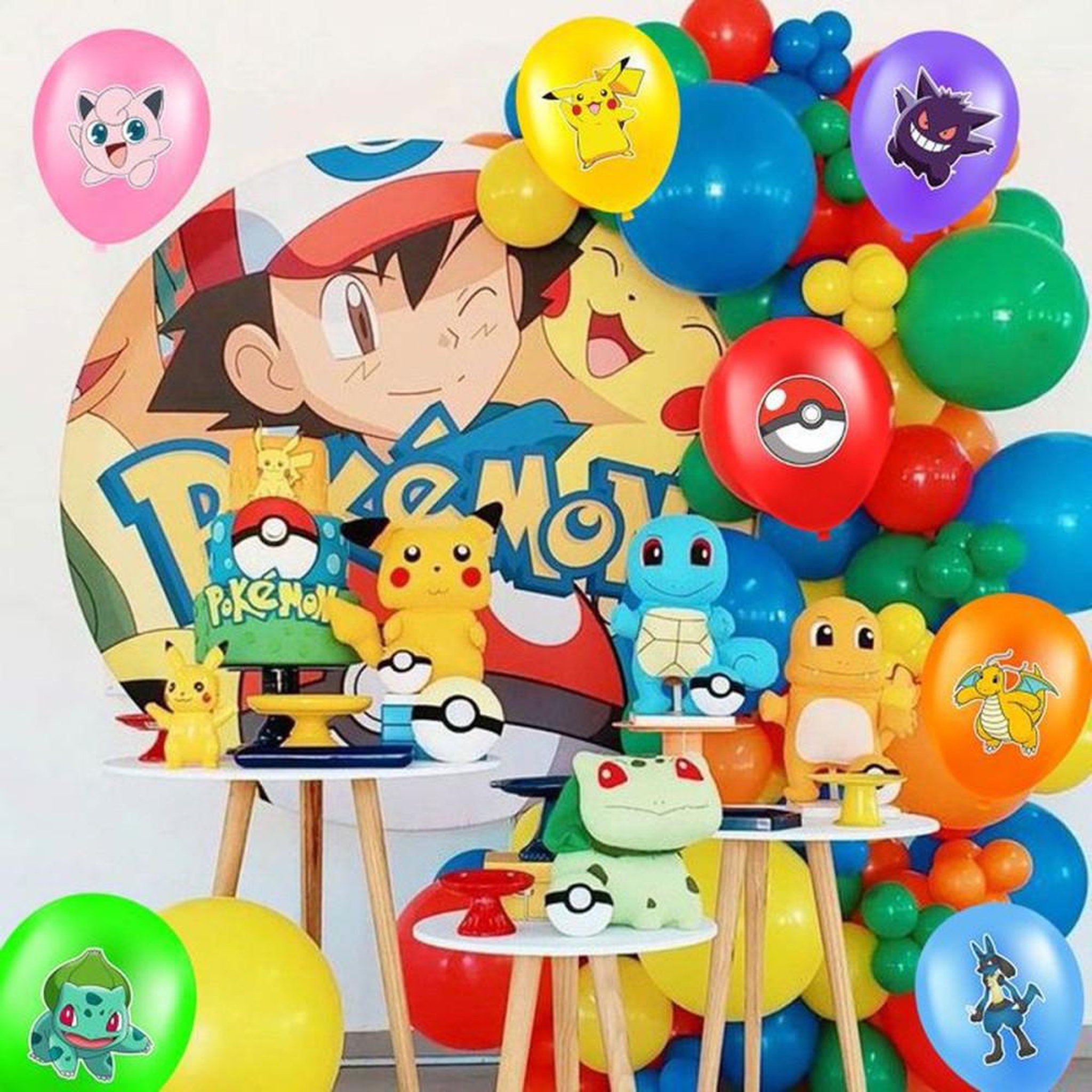 Voir la diapositive 3 : Set de ballons d'anniversaire Pokemon 28 ballons classiques multicolores, 7 modèles, latex naturel