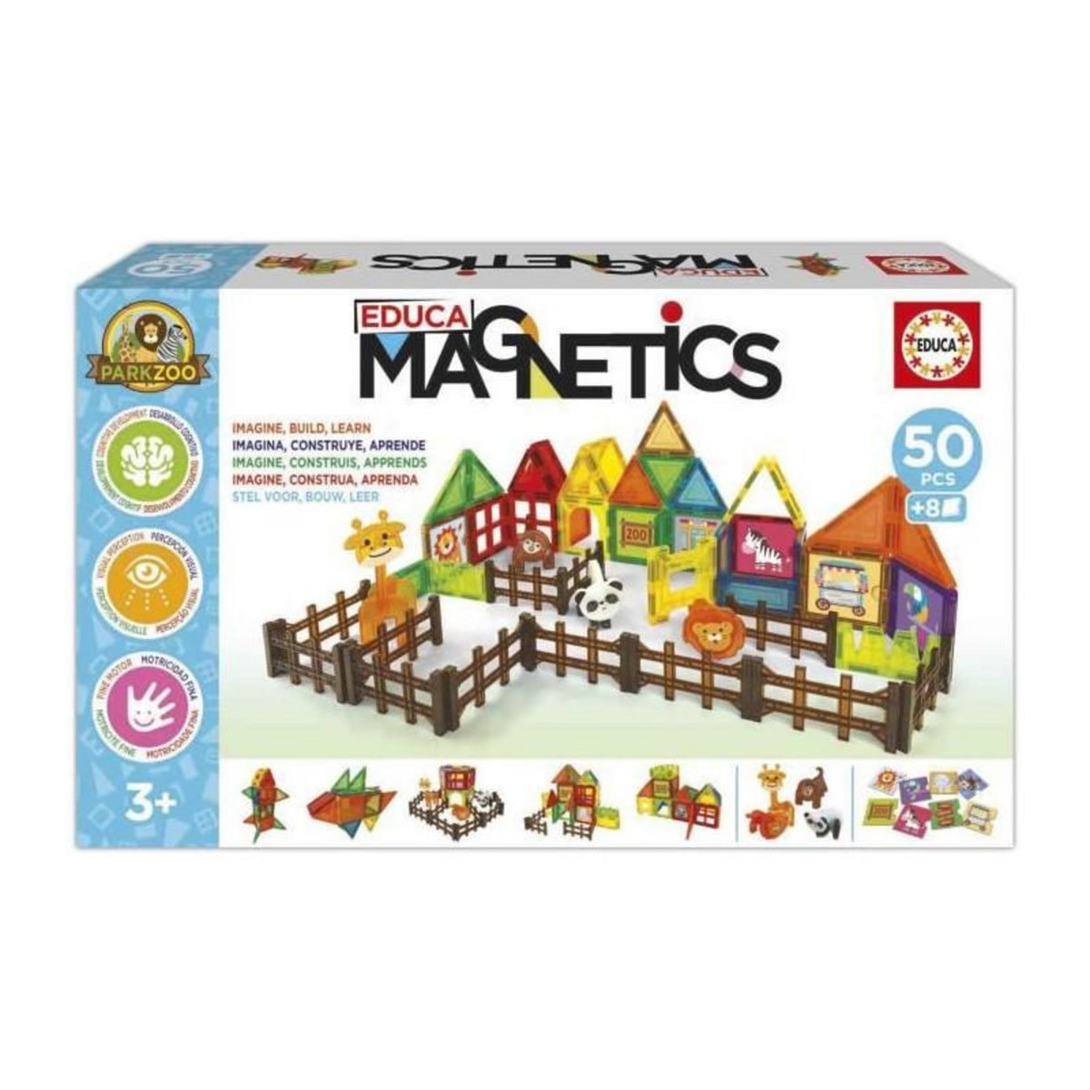 EDUCA Magnetics Parc Zoo - Jeu de construction - EDUCA - 50 pieces magnétiques, 4 animaux, 8 cartes - Des 3 ans