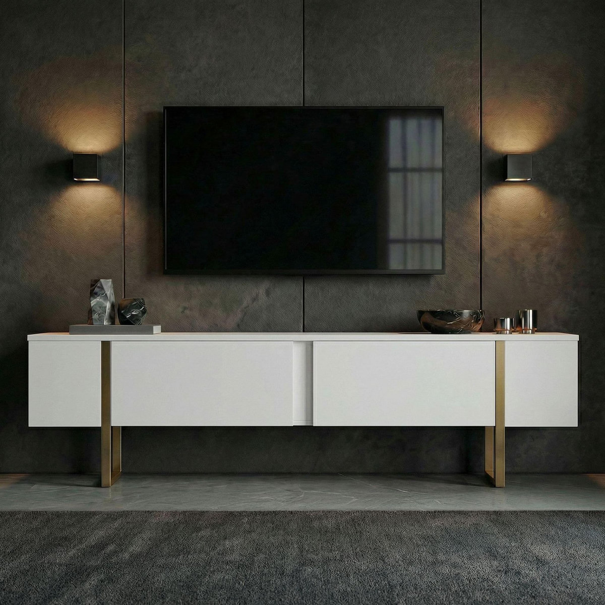 Habitat et Jardin Meuble TV en bois  Onera  - 180 x 30 x 50 cm - Blanc / Or
