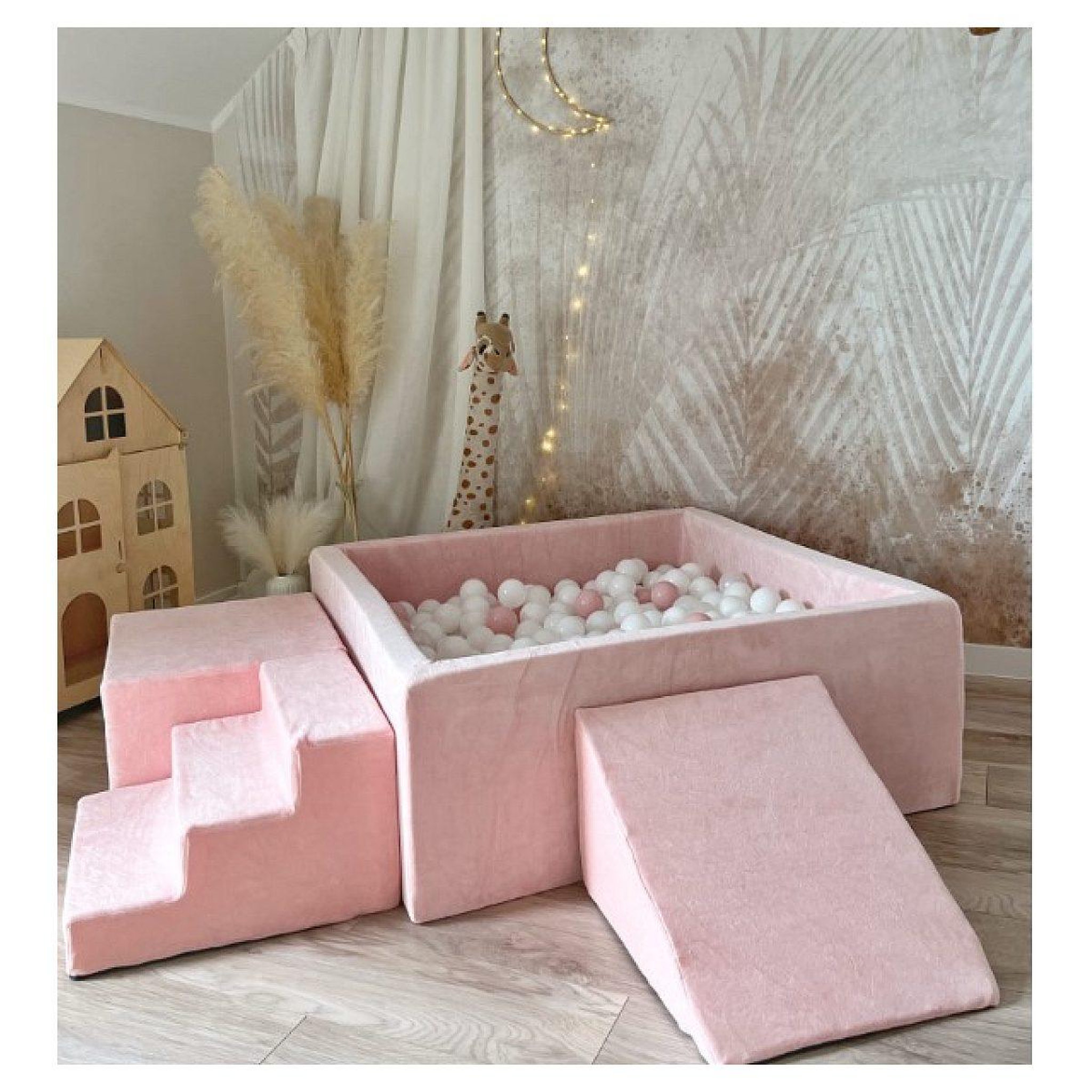 Voir la diapositive 2 : MONIO FOR KIDS Ensemble de jeu en mousse rose + 400 balles