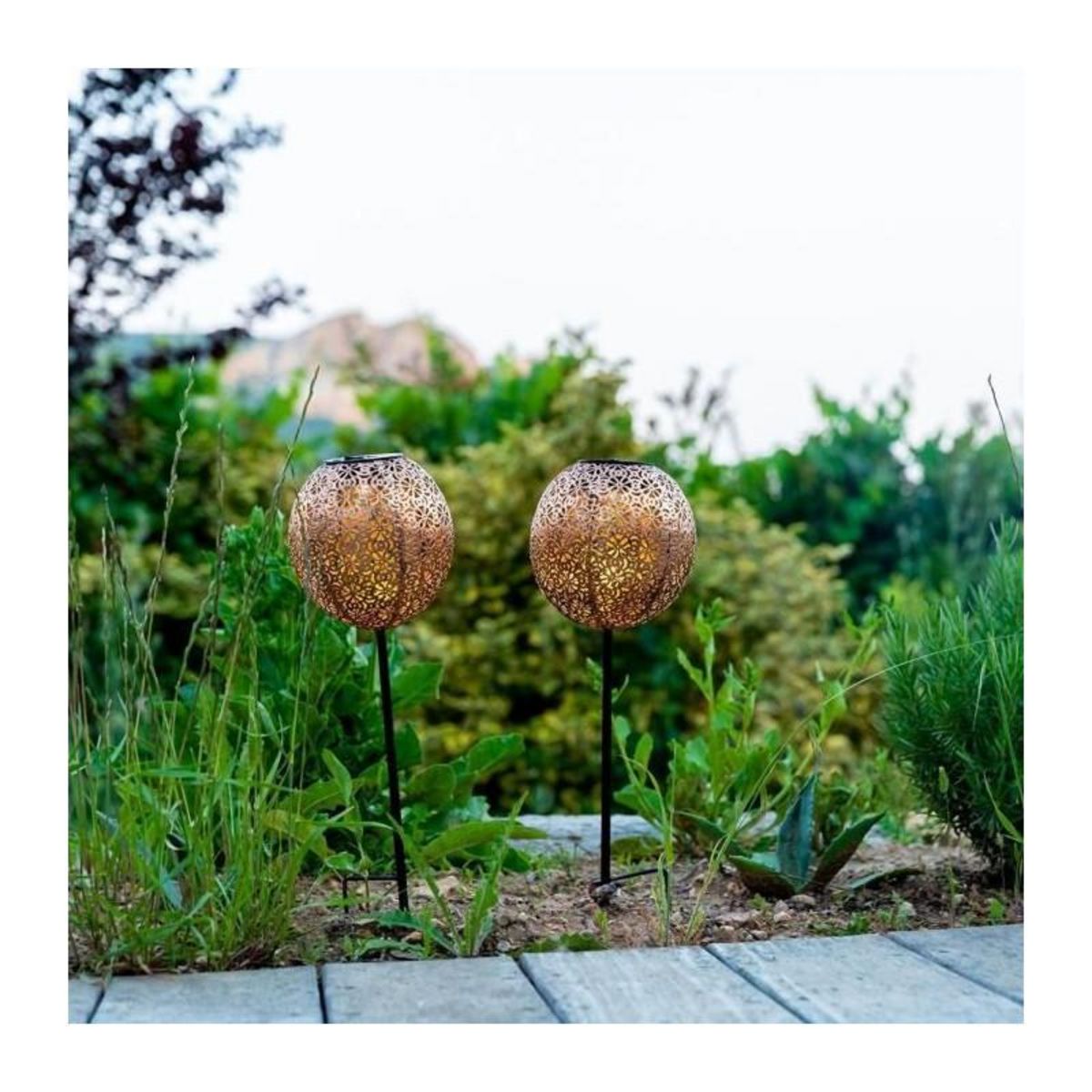 Lumisky Lot de 2 balises solaires orientales AGADIR Cuivre Acier H45cm