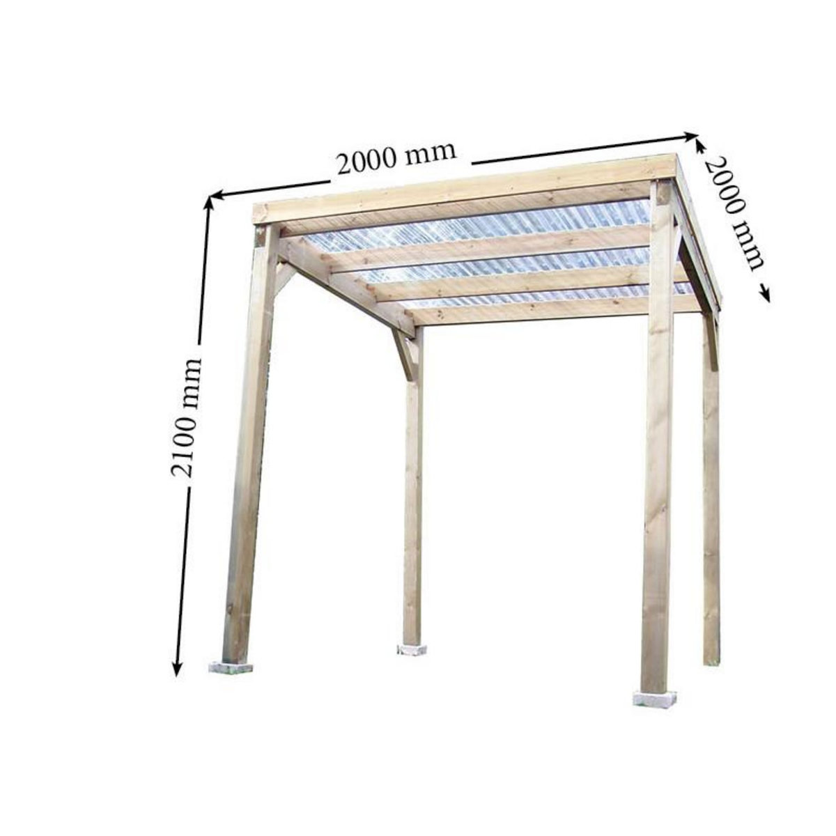 Carport toit plat - Bois traité autoclave - Toit plat - 4 m²