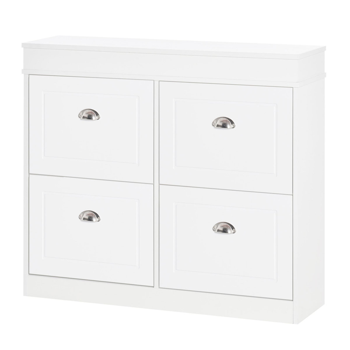 HOMCOM Armoire à chaussures meuble à chaussures rangement pour 32 paires dim. 98L x 24l x 83H cm  4 portes abattantes double niveau MDF blanc