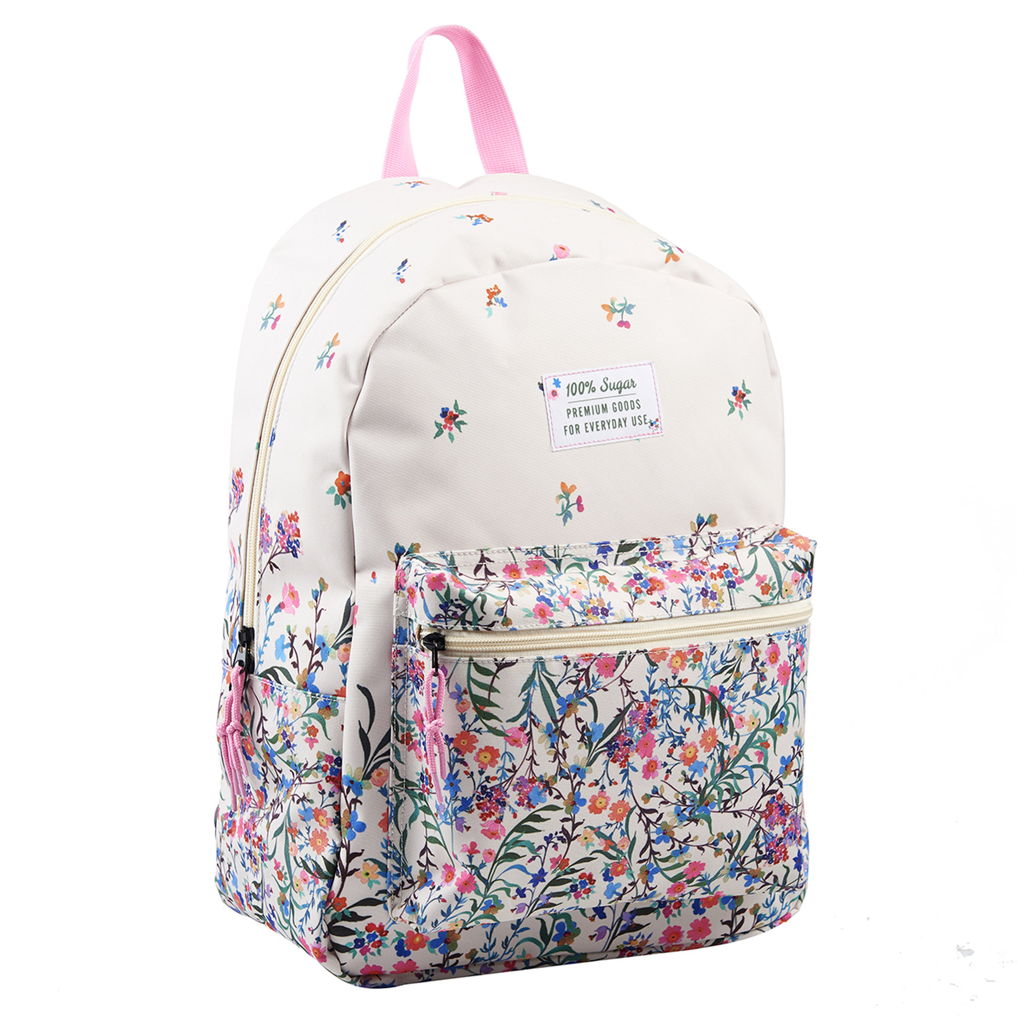 Voir la diapositive 2 : Sac à dos 1 compartiment blanc à fleurs