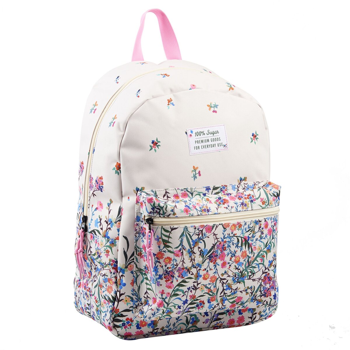 Sac à dos 1 compartiment blanc à fleurs