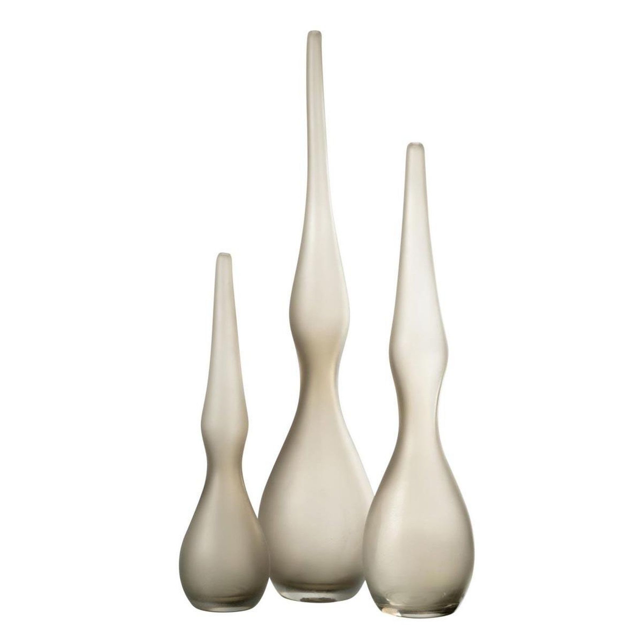 J-LINE Lot de 3 vases en verre  yoko  64cm grège