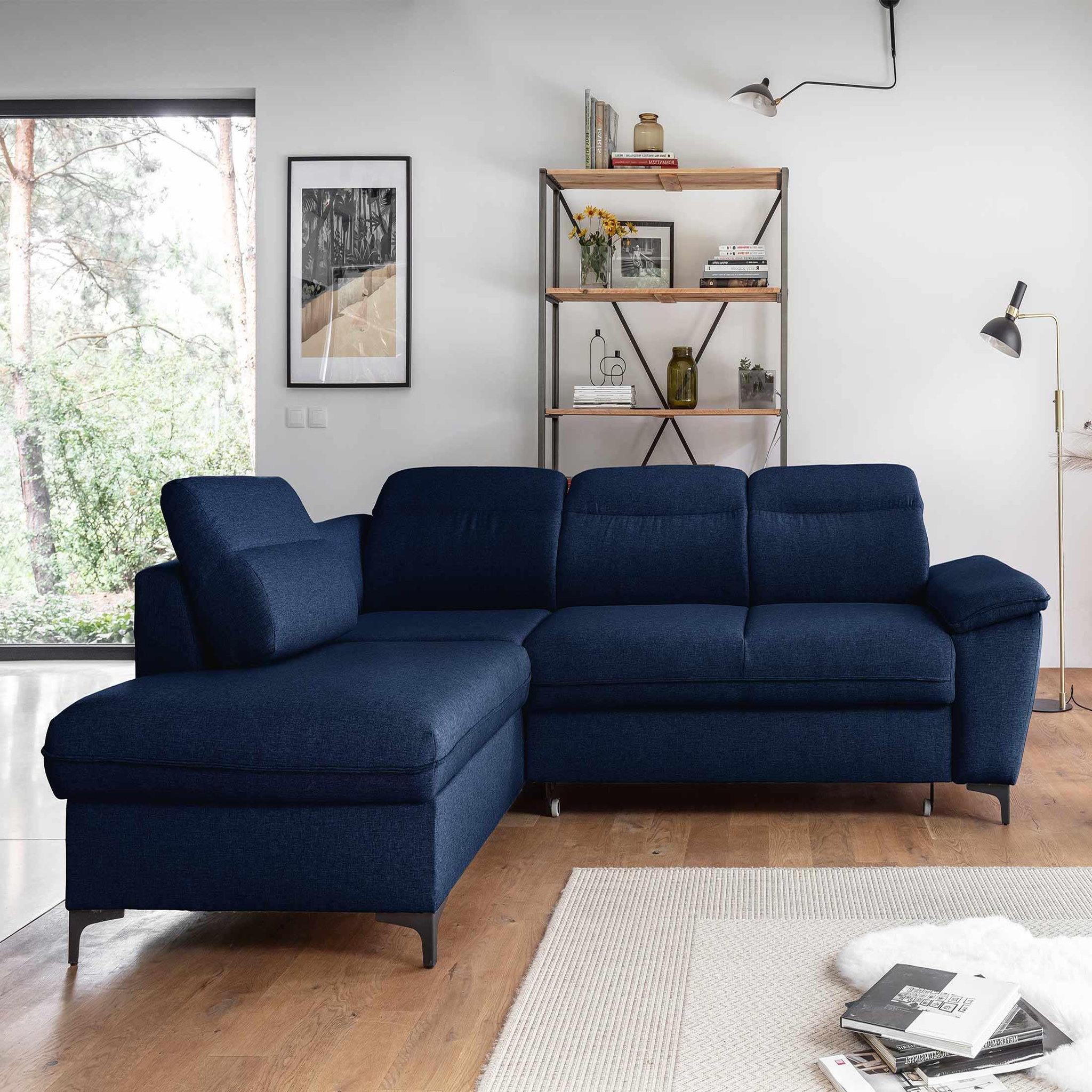 Voir la diapositive 6 : BEST MOBILIER Clever - canapé d'angle gauche - 5 places - convertible avec coffre et têtières - en tissu