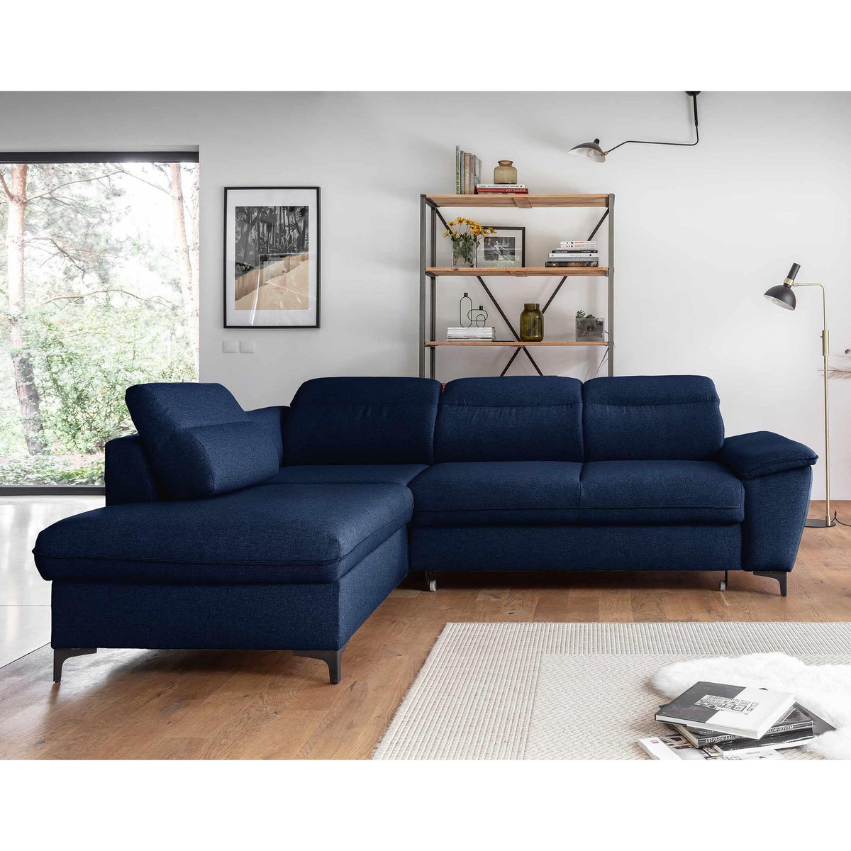 BEST MOBILIER Clever - canapé d'angle gauche - 5 places - convertible avec coffre et têtières - en tissu